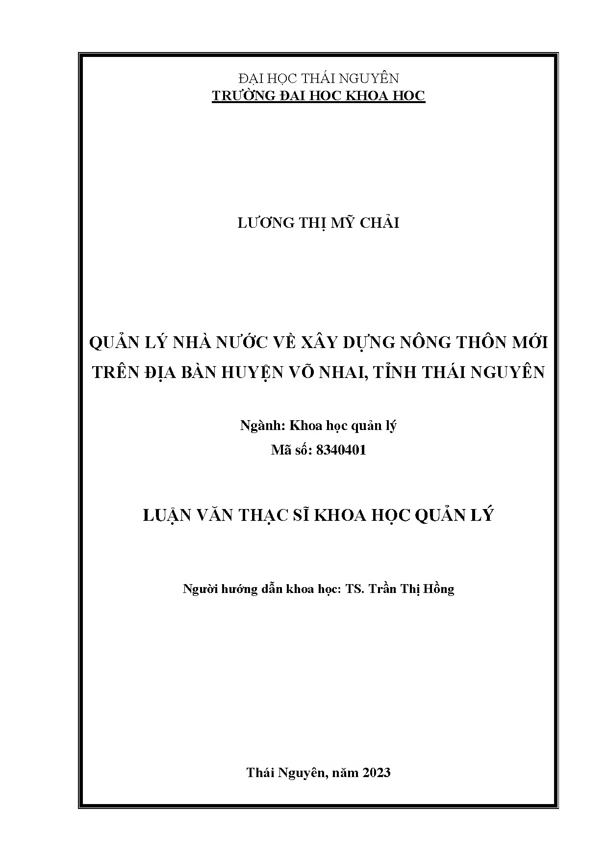 Quản lý xây dựng nông thôn mới tại huyện Võ Nhai, Thái Nguyên