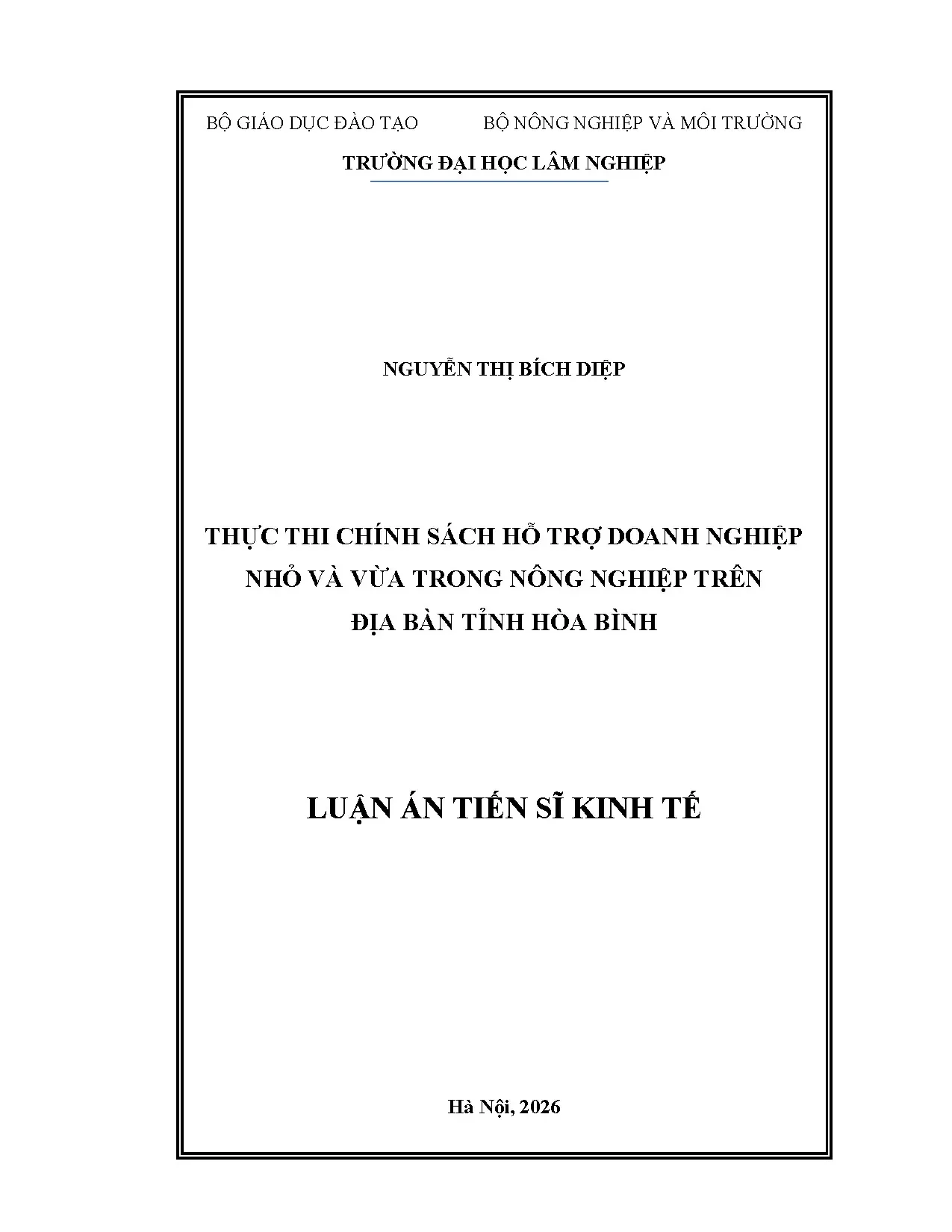 Luận án TS Kinh tế: Chính sách hỗ trợ DNNVV nông nghiệp Hòa Bình