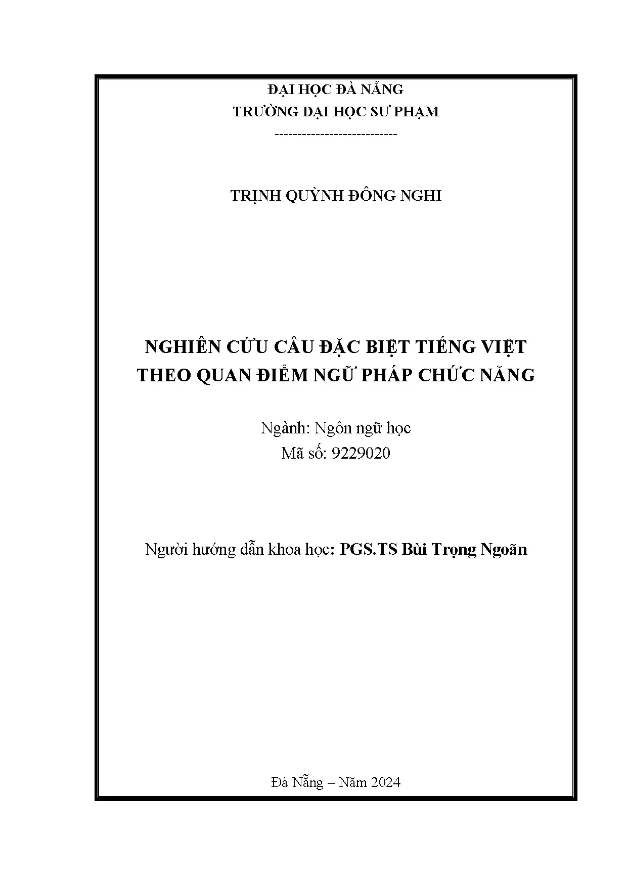 Nghiên cứu câu đặc biệt tiếng Việt theo quan điểm ngữ pháp chức năng