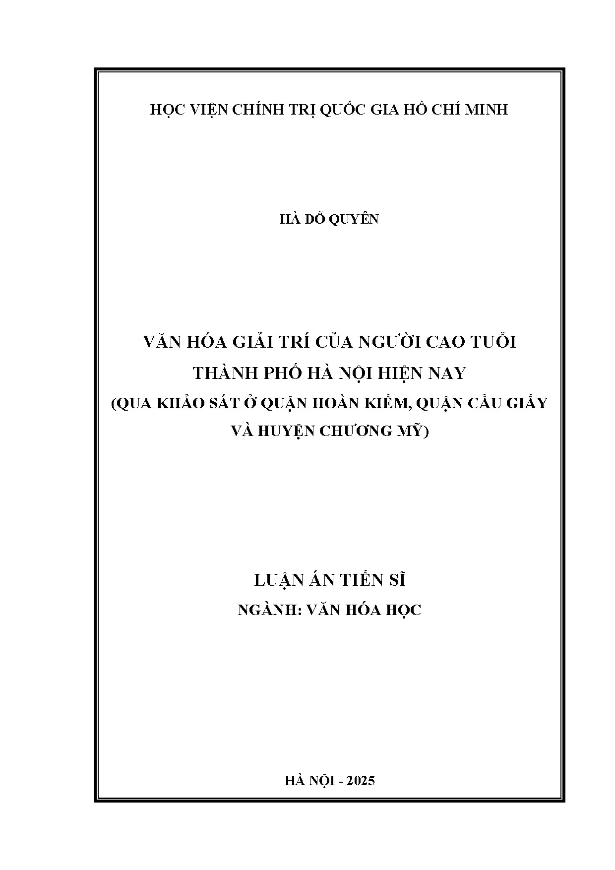 Văn hóa giải trí người cao tuổi Hà Nội hiện nay