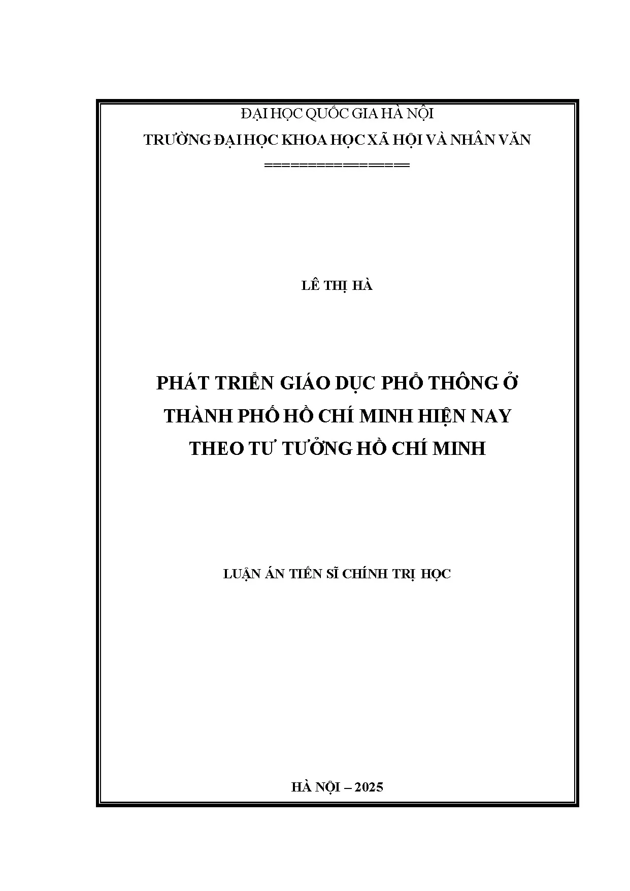 Phát triển giáo dục phổ thông TPHCM theo tư tưởng Hồ Chí Minh