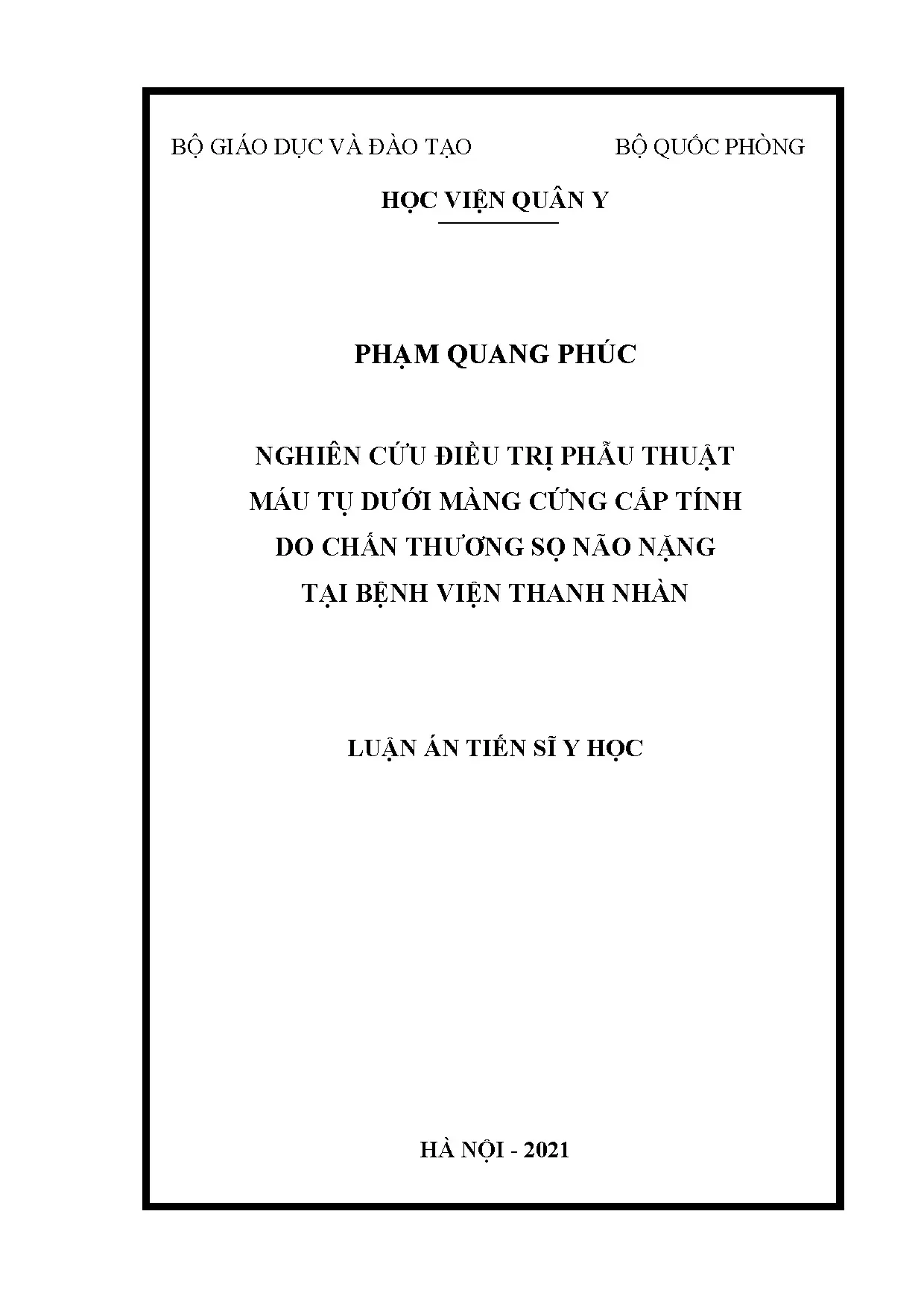 Nghiên cứu điều trị phẫu thuật máu tụ dưới màng cứng cấp tính