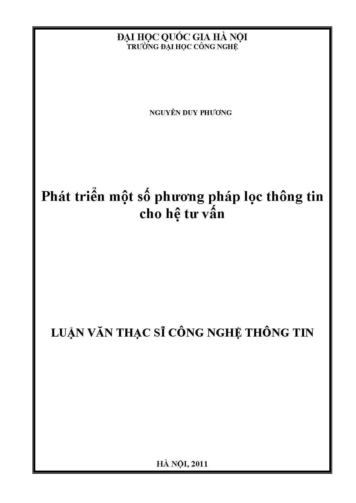 Luận án tiến sĩ phát triển một số phương pháp lọc thông tin