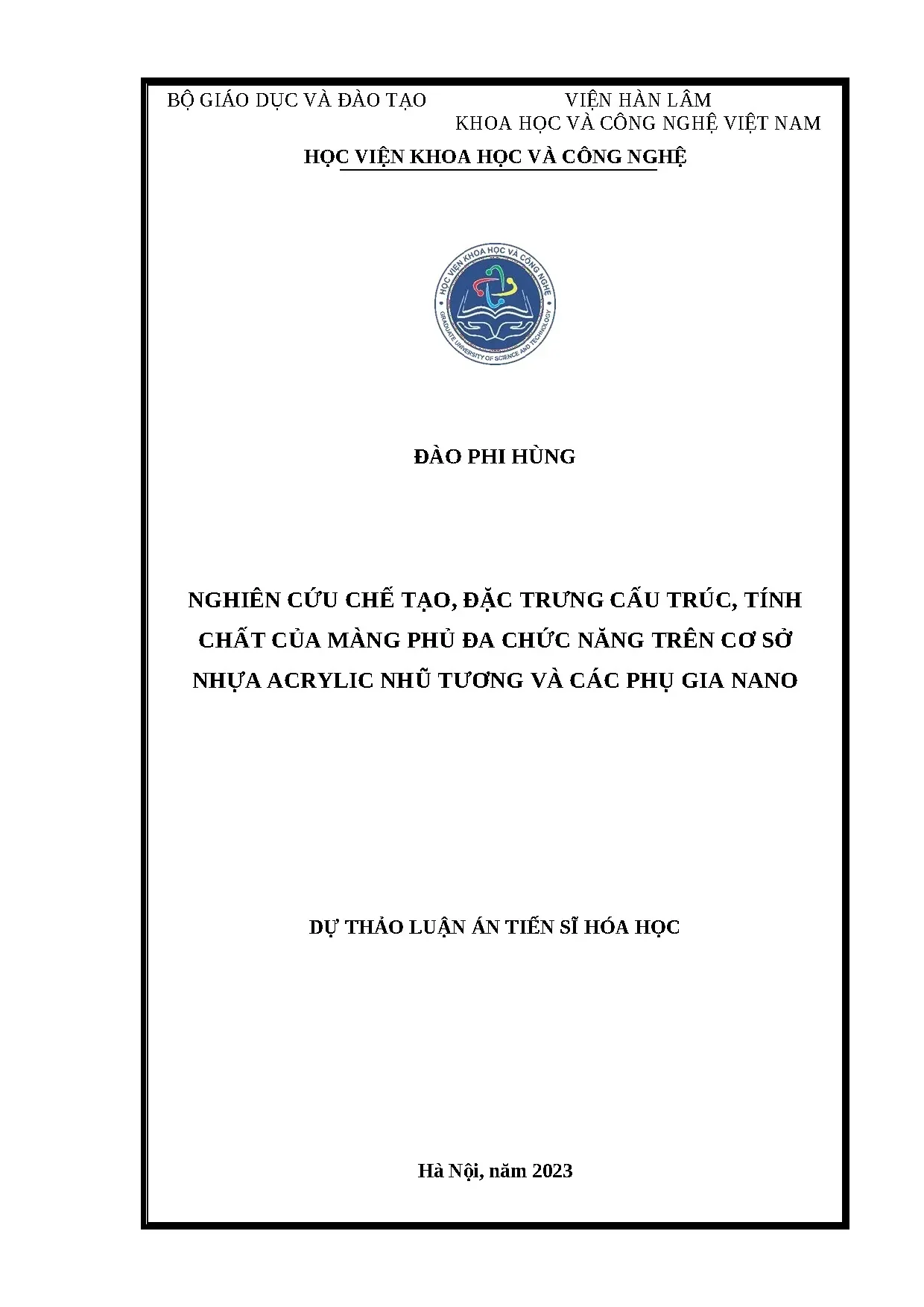 Nghiên cứu chế tạo màng phủ đa chức năng từ nhựa acrylic nhũ tương và phụ gia nano
