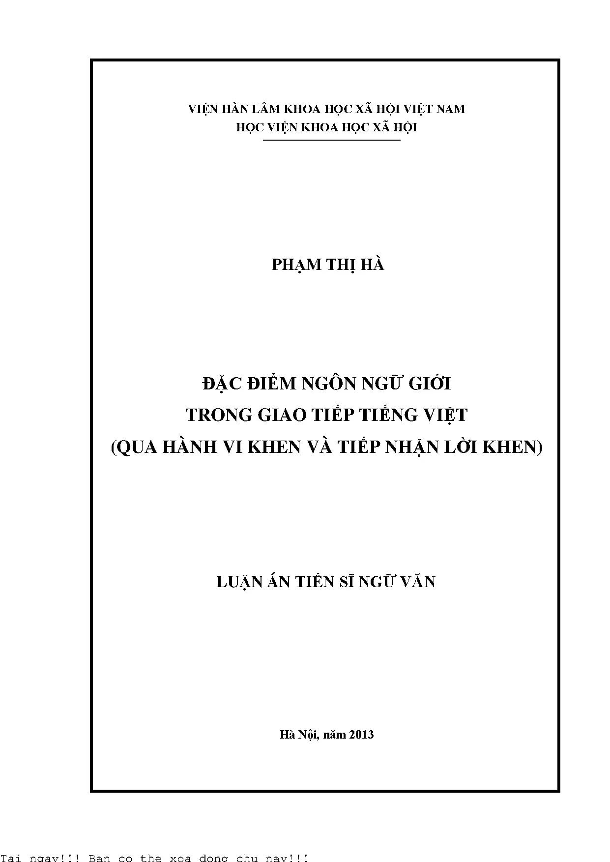 Đặc điểm ngôn ngữ giới trong giao tiếp tiếng việt qua hành v