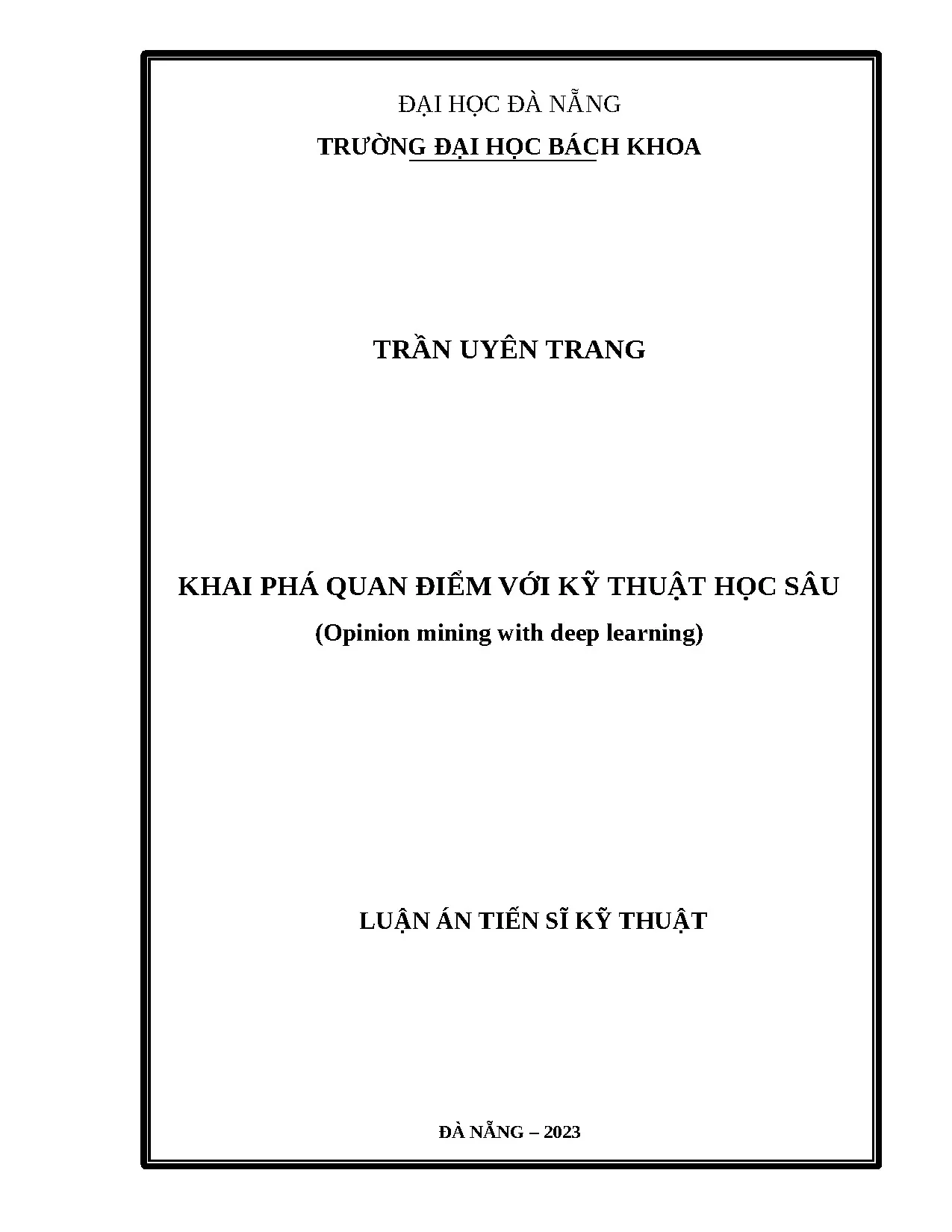 Khai phá quan điểm với học sâu: Luận án tiến sĩ tại Đại học Đà Nẵng