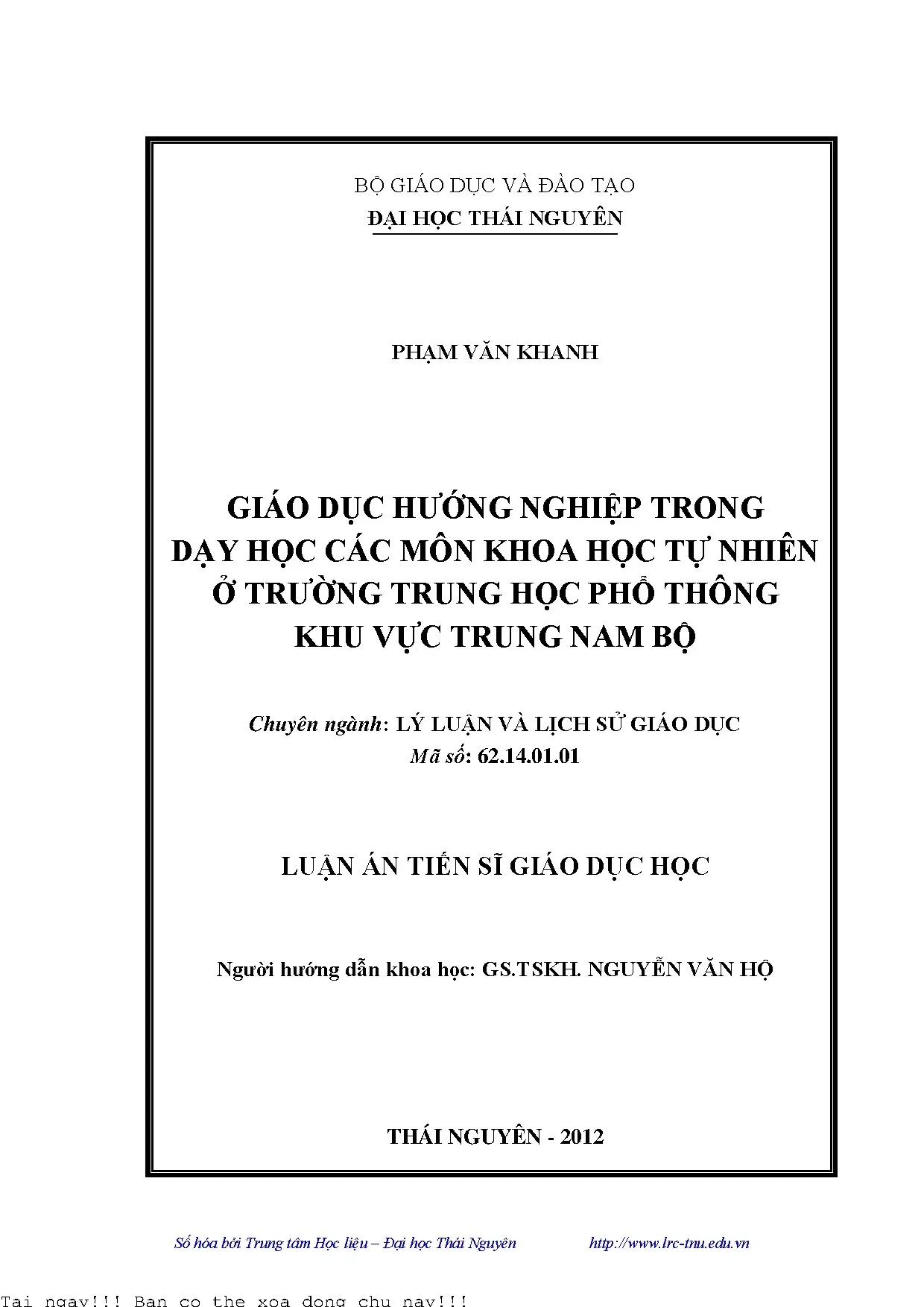 Giáo dục hướng nghiệp trong dạy học môn khoa học tự nhiên
