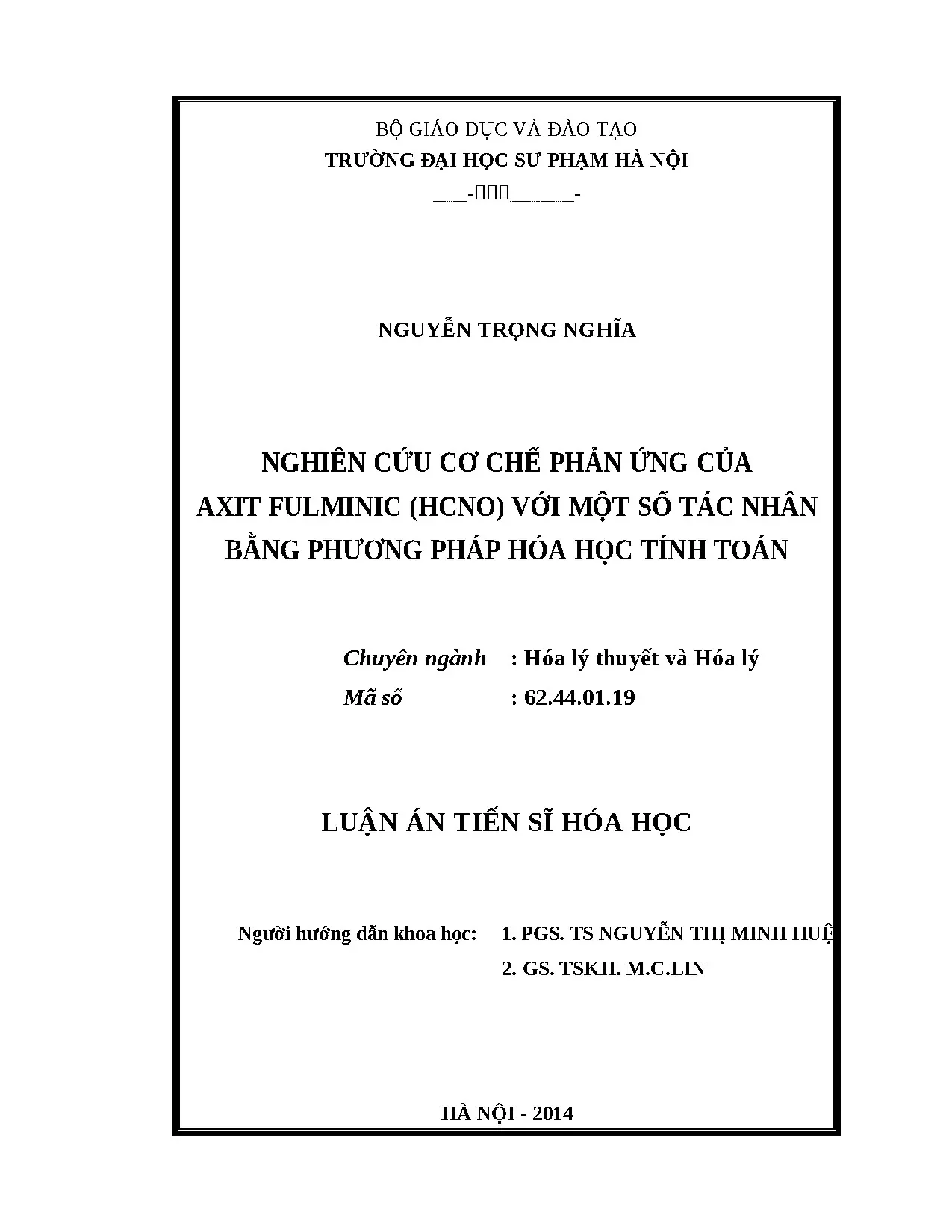 Nghiên cứu cơ chế phản ứng của axit fulminic HCNO