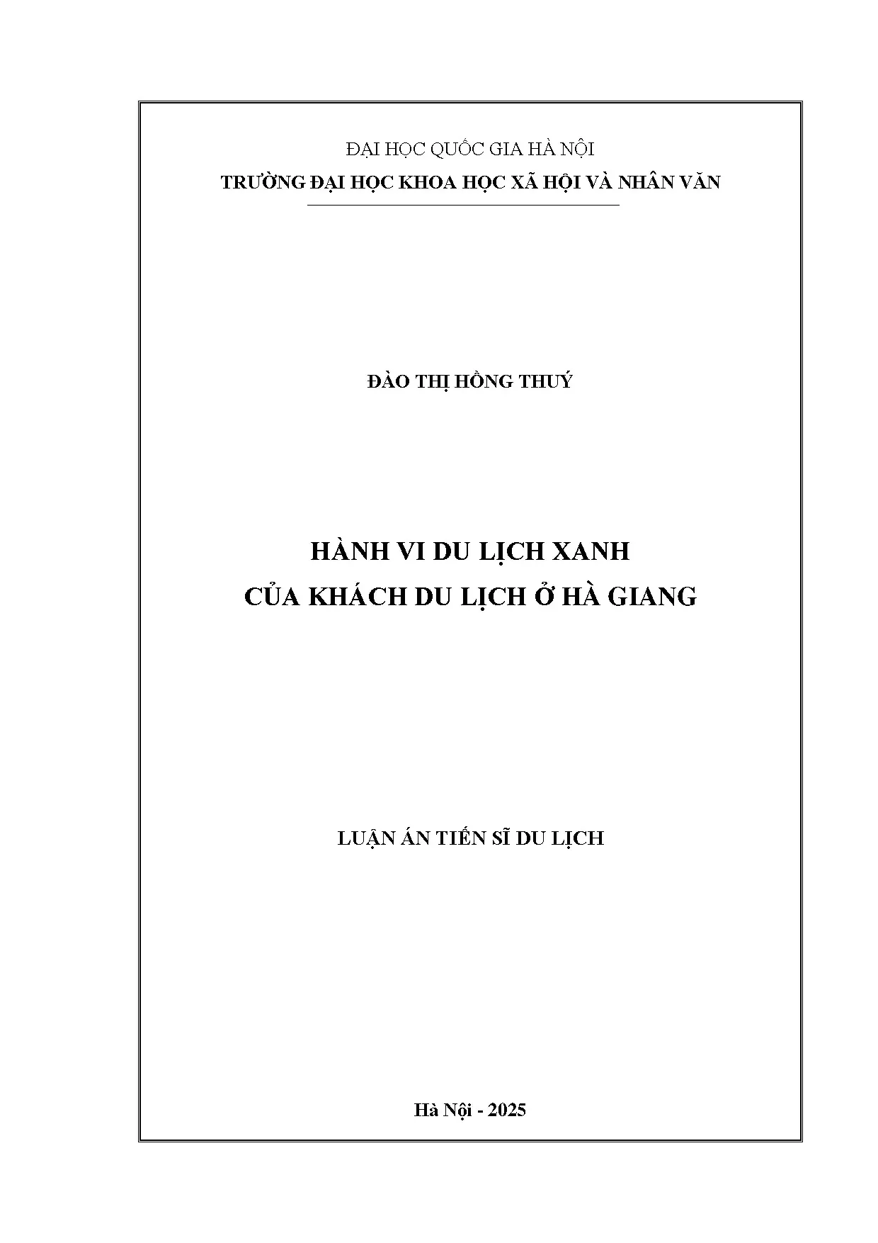 Hành vi du lịch xanh khách Hà Giang - Luận án tiến sĩ