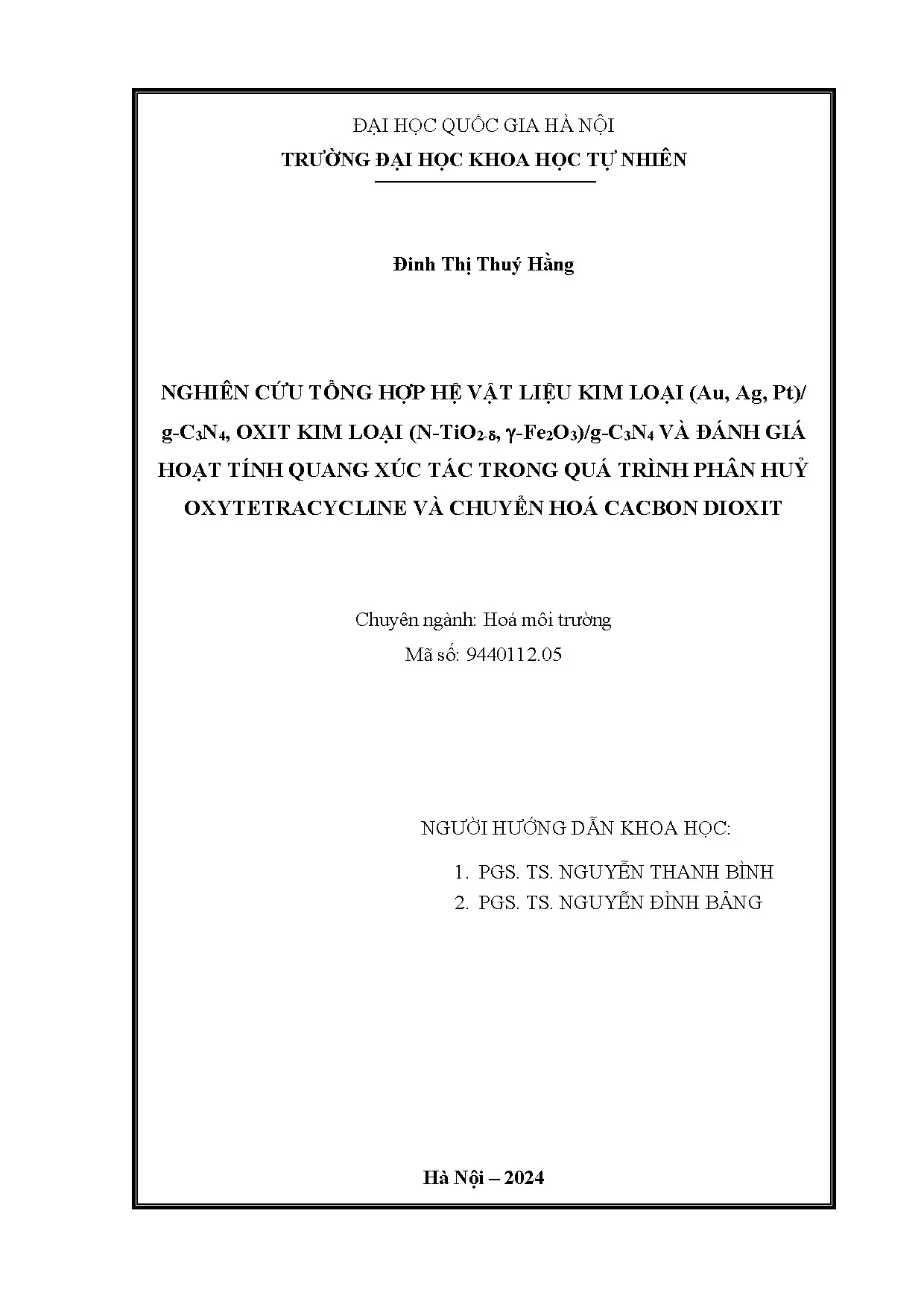 Nghiên cứu tổng hợp vật liệu kim loại/g-C3N4 và đánh giá hoạt tính quang xúc tác