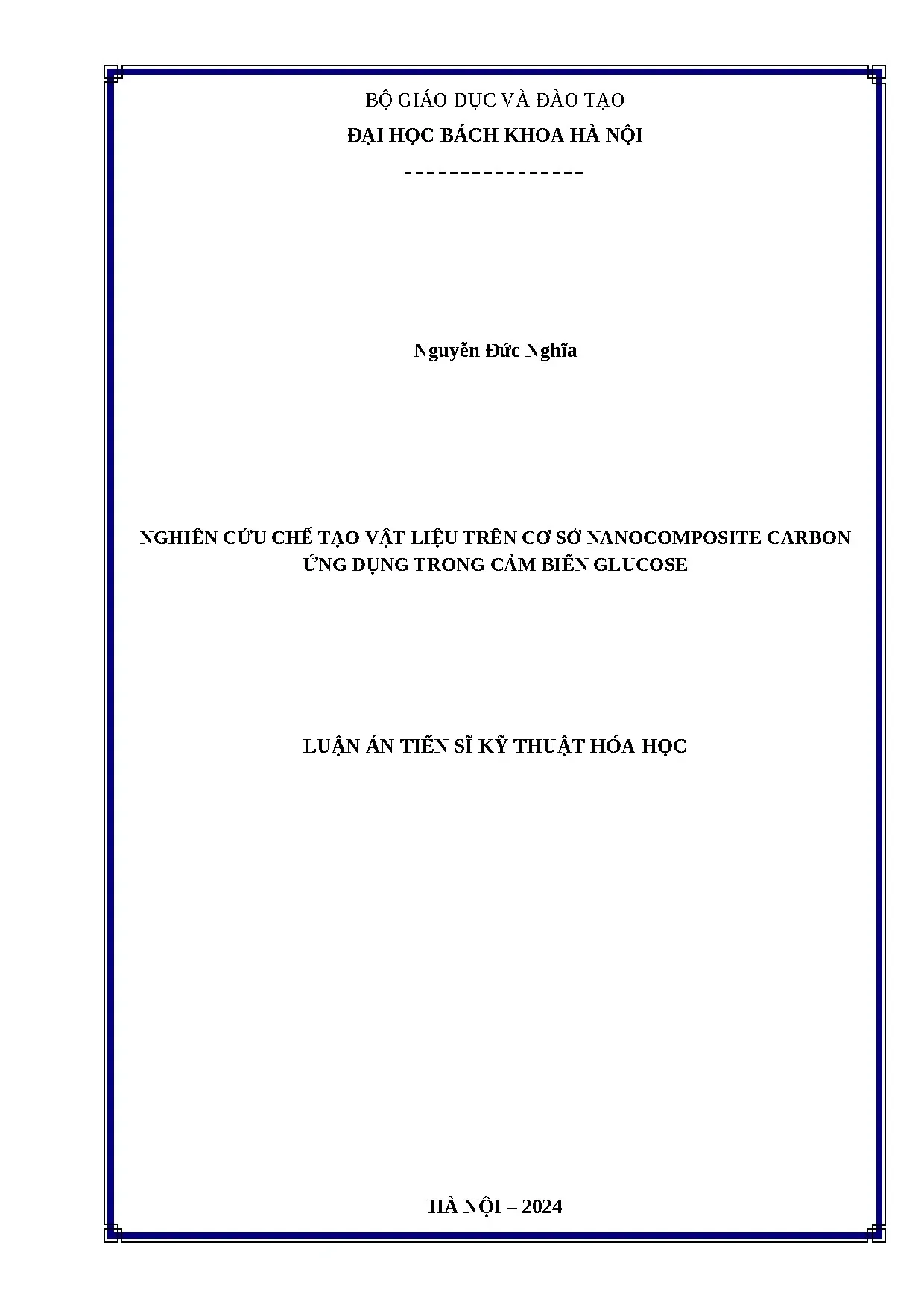 Nghiên cứu chế tạo vật liệu nanocomposite carbon cho cảm biến glucose
