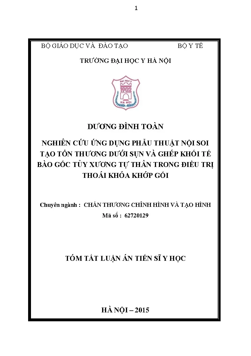 Nghiên cứu ứng dụng tế bào gốc tự thân điều trị thoái hóa khớp gối