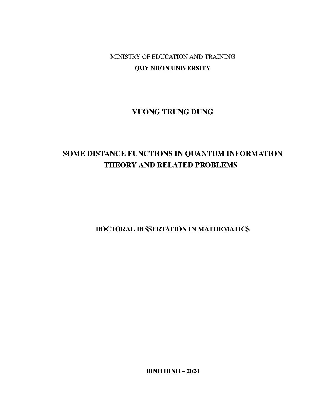Khoảng cách trong lý thuyết thông tin lượng tử và các vấn đề liên quan