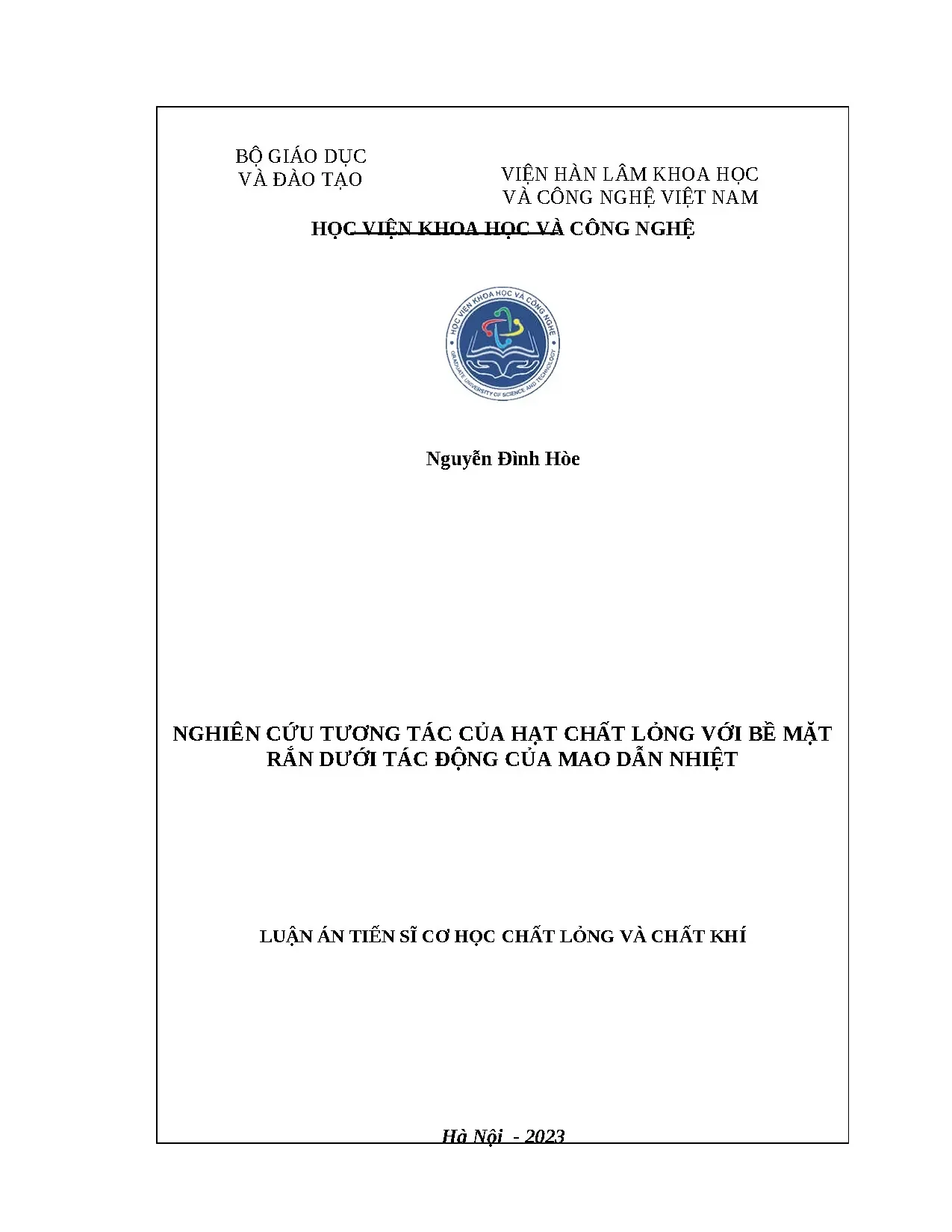 Nghiên cứu tương tác hạt chất lỏng với bề mặt rắn dưới tác động mao dẫn nhiệt