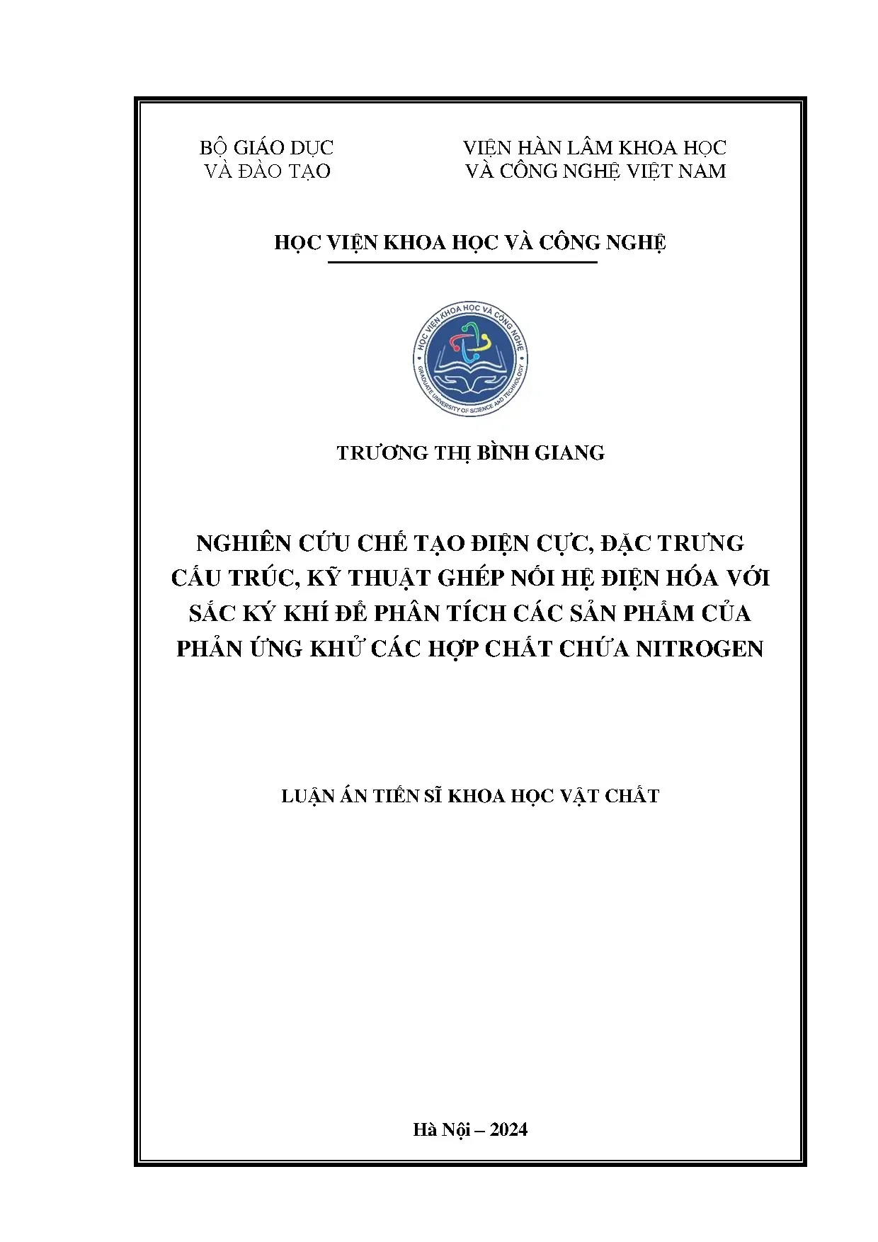Nghiên cứu chế tạo điện cực ghép nối hệ điện hóa với sắc ký khí phân tích sản phẩm khử hợp chất nitrogen