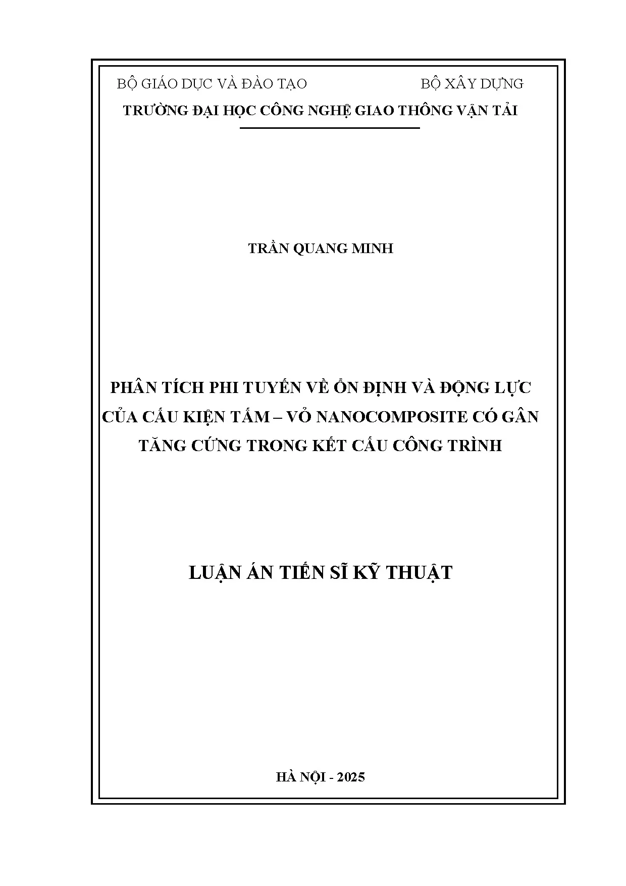 Luận án Phân tích Phi tuyến Cấu kiện Tấm - Vỏ Nanocomposite