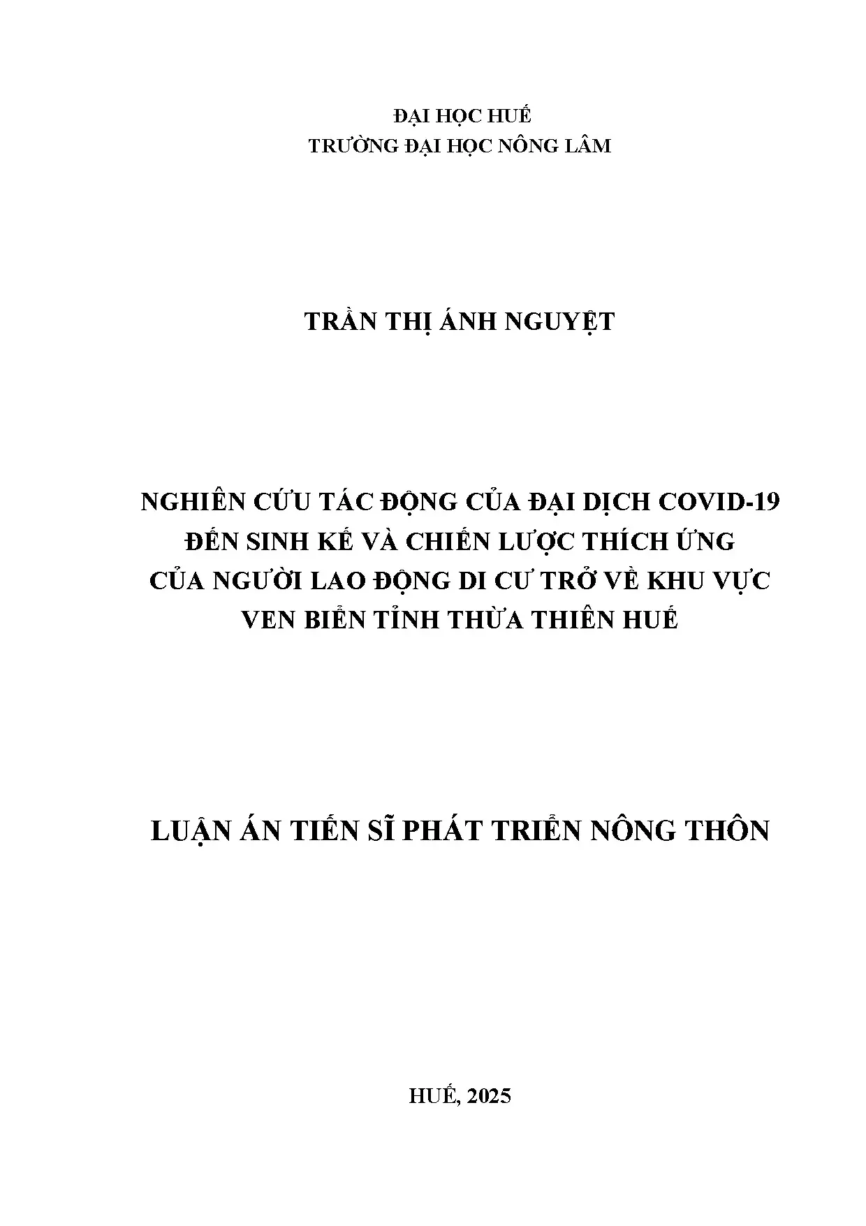 Tác động COVID-19 đến sinh kế lao động di cư trở về Thừa Thiên Huế