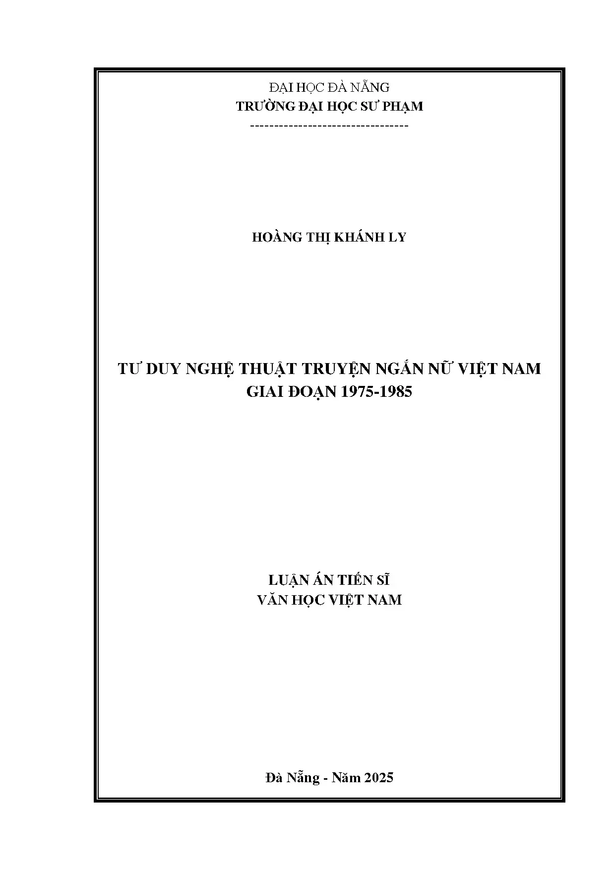 Tư duy nghệ thuật truyện ngắn nữ Việt Nam 1975-1985
