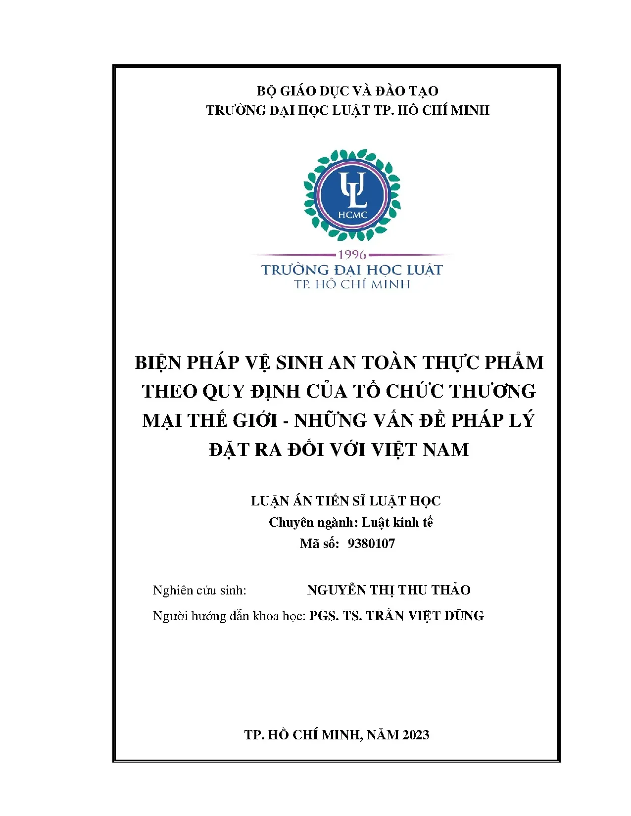 An toàn thực phẩm theo WTO: Vấn đề pháp lý cho Việt Nam
