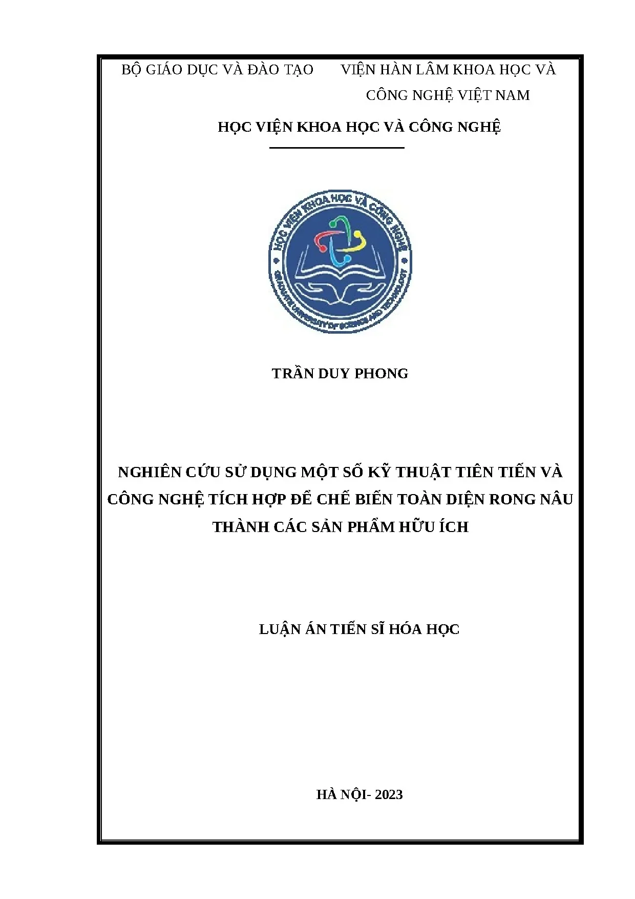 Chế biến rong nâu thành sản phẩm hữu ích: Nghiên cứu tiến sĩ
