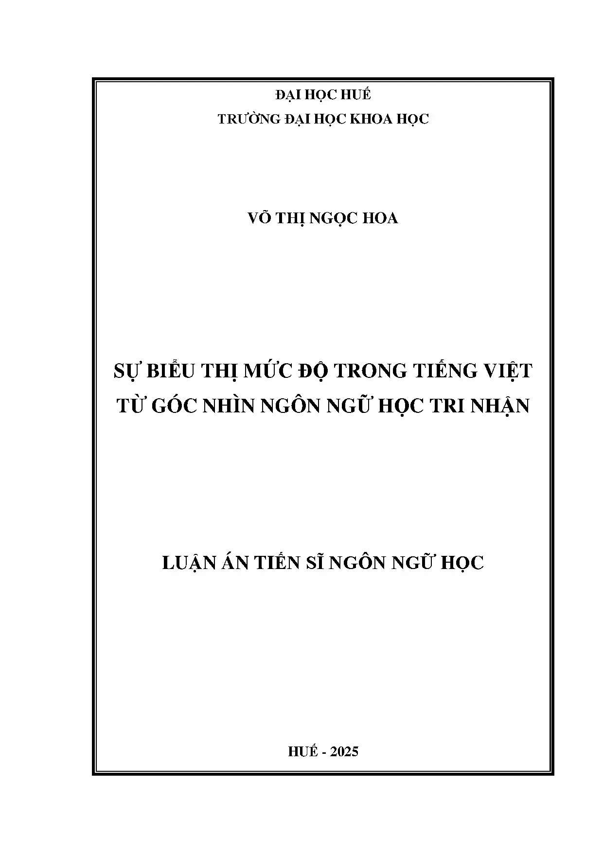 Sự biểu thị mức độ trong tiếng Việt: Ngôn ngữ học nhận thức