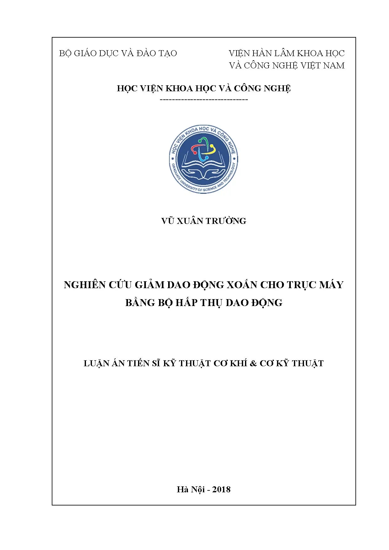 Giảm dao động xoắn cho trục máy: Nghiên cứu luận án tiến sĩ