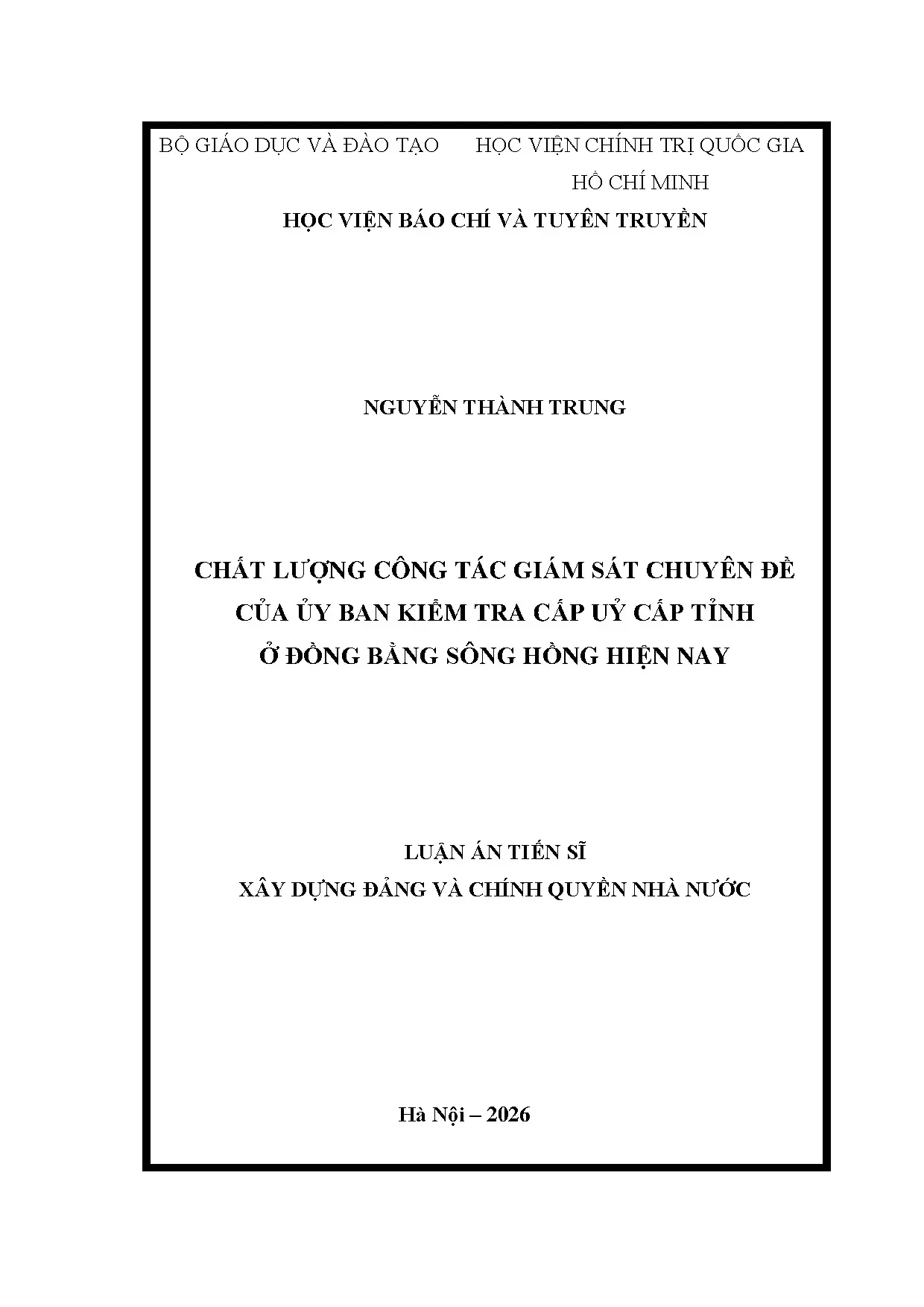 Chất lượng công tác giám sát chuyên đề của ủy ban kiểm tra cấp tỉnh