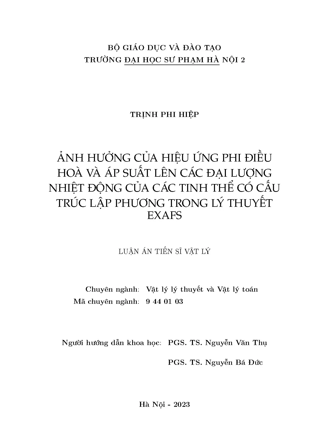 Ảnh hưởng của hiệu ứng phi điều hòa và áp suất lên các tinh thể lập phương
