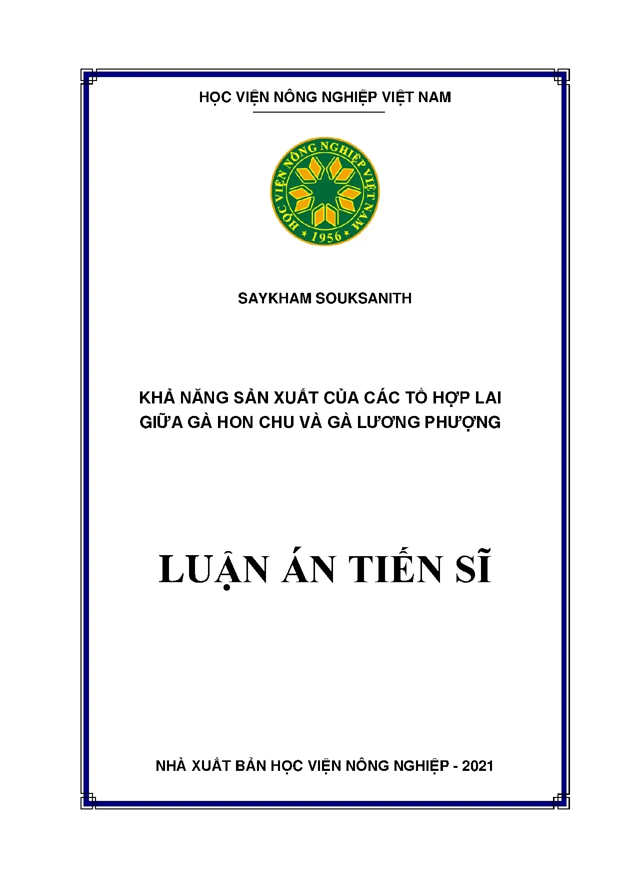 Năng suất gà lai Hon Chu - Lương Phượng: Luận án TS