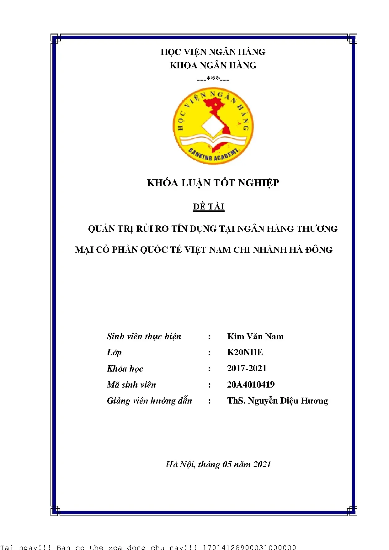 Quản trị rủi ro tín dụng ngân hàng VIB Hà Đông