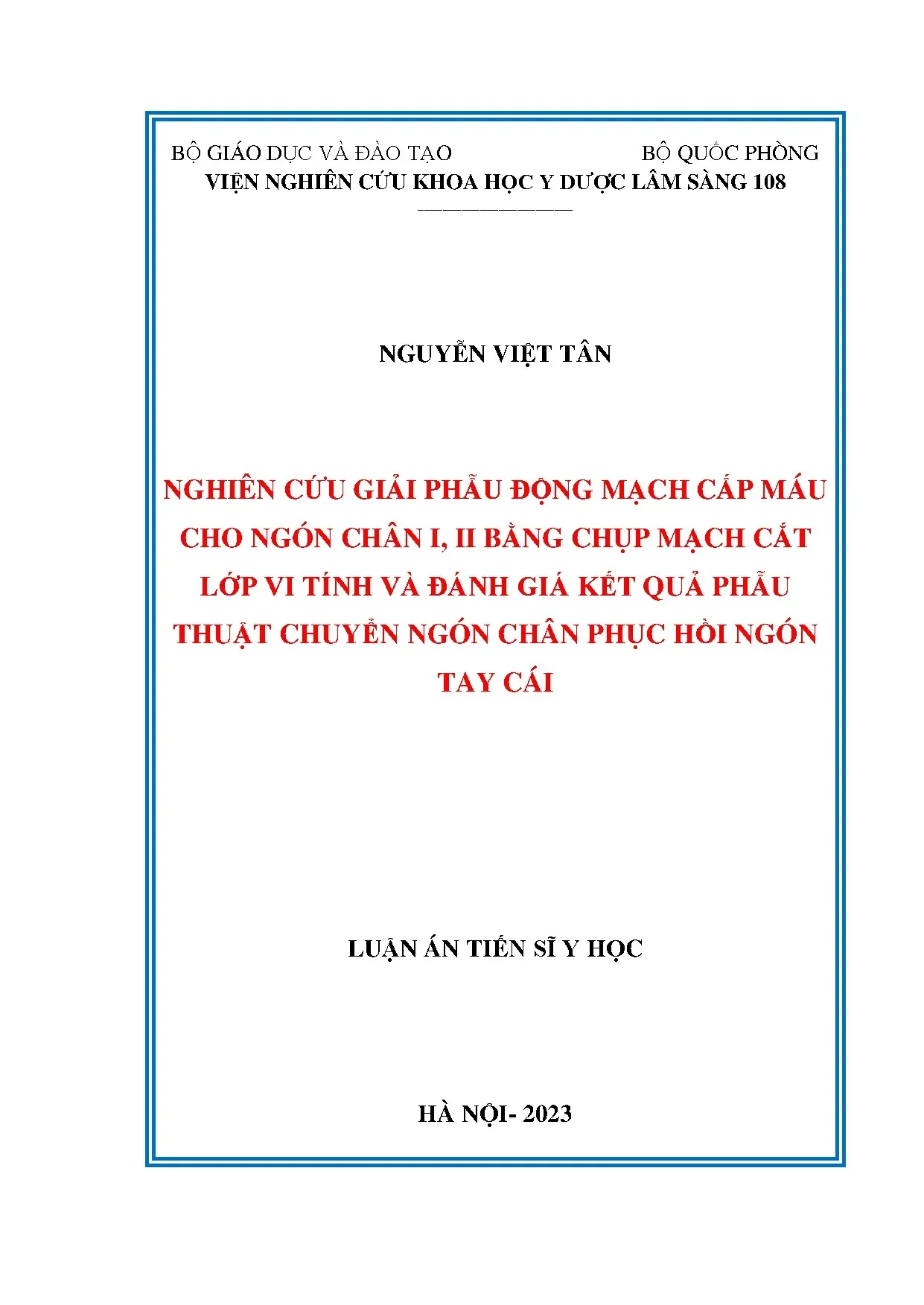 Nghiên cứu giải phẫu động mạch ngón chân và phẫu thuật chuyển ngón