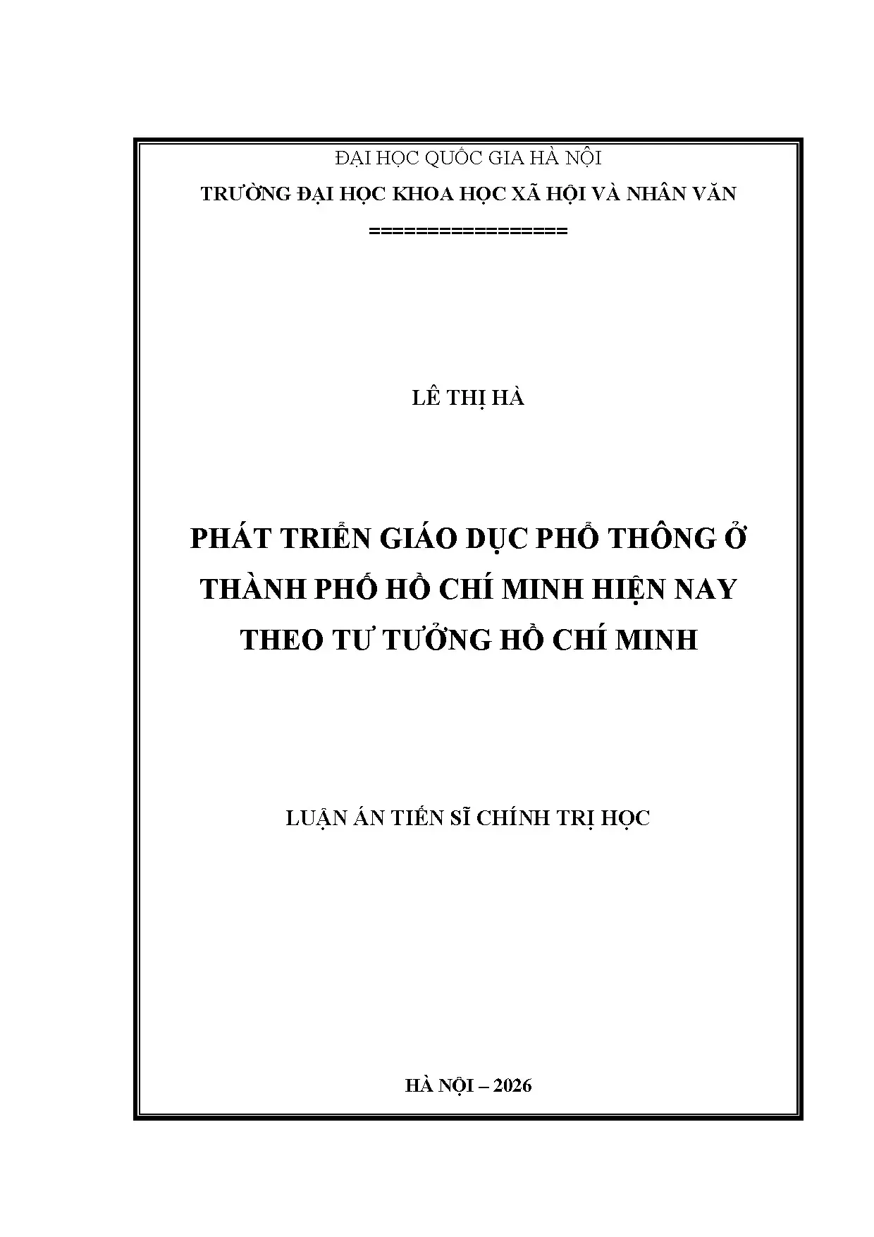 Giáo dục phổ thông TP.HCM theo tư tưởng Hồ Chí Minh