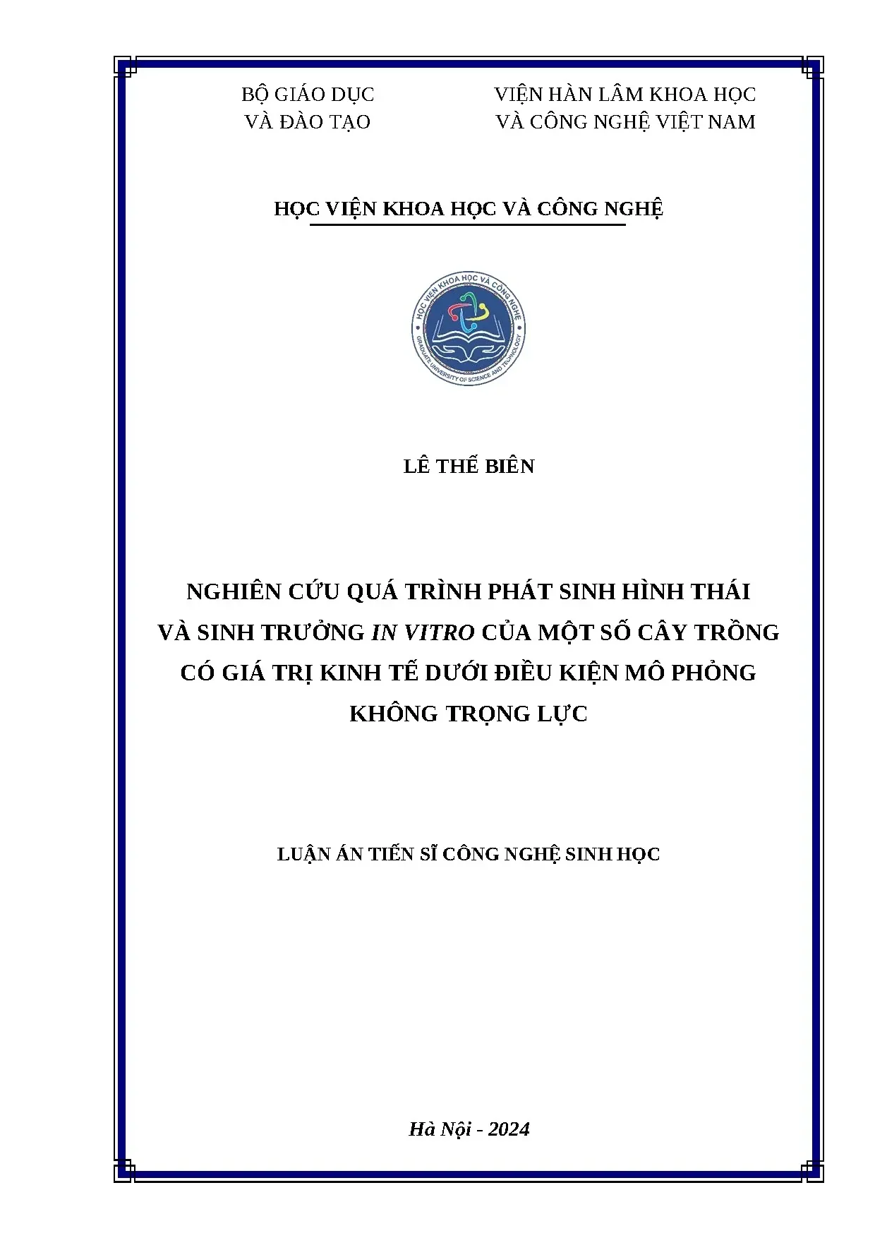Nghiên cứu hình thái và sinh trưởng in vitro cây trồng dưới điều kiện không trọng lực