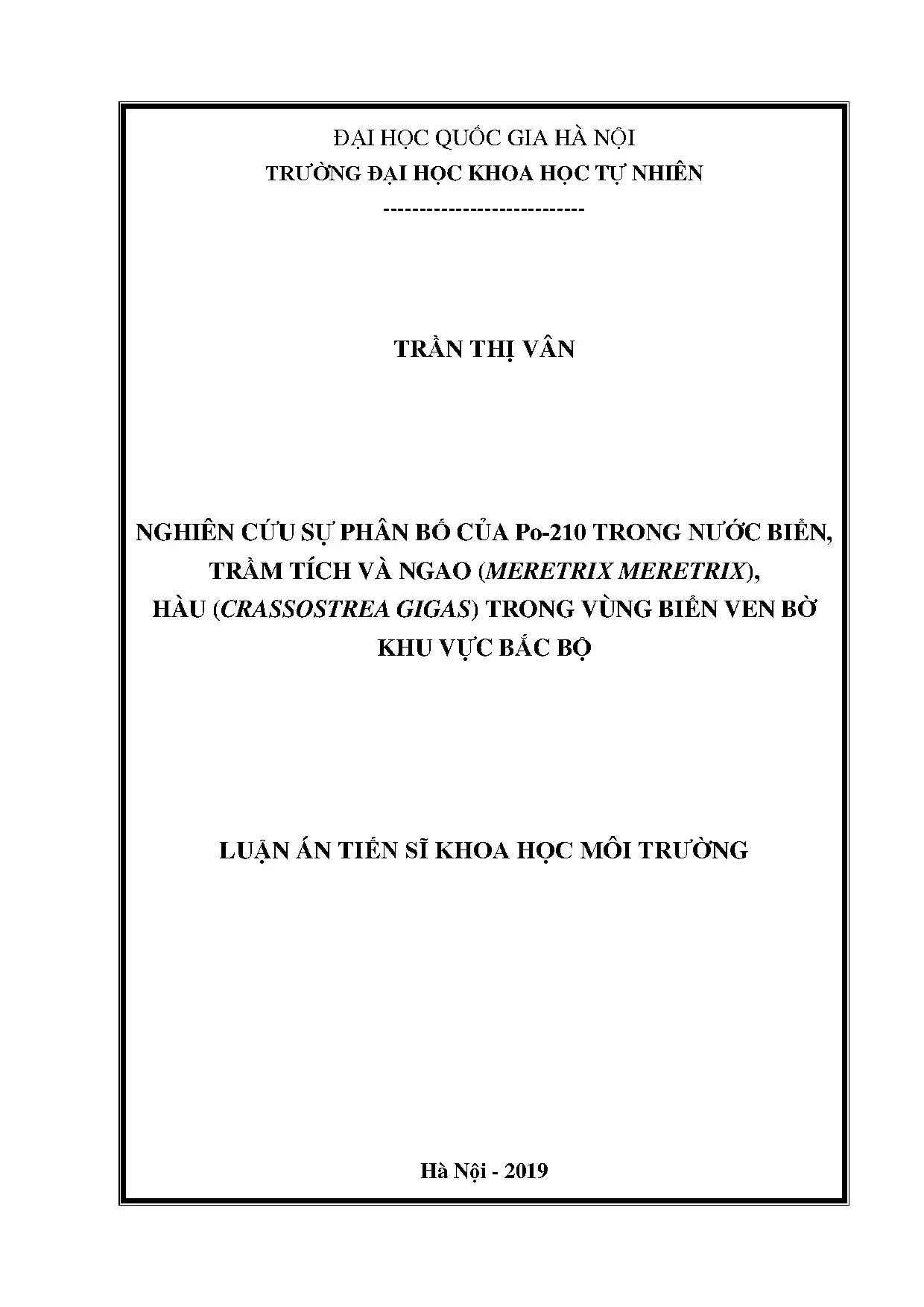 Phân bố Po-210 trong nước biển, trầm tích và ngao, hàu vùng biển ven bờ Bắc Bộ