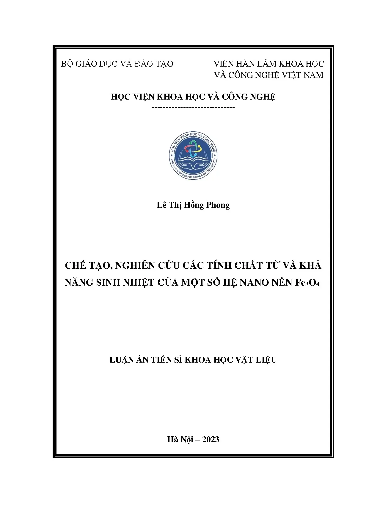 Nghiên cứu tính chất từ & sinh nhiệt hệ nano Fe3O4