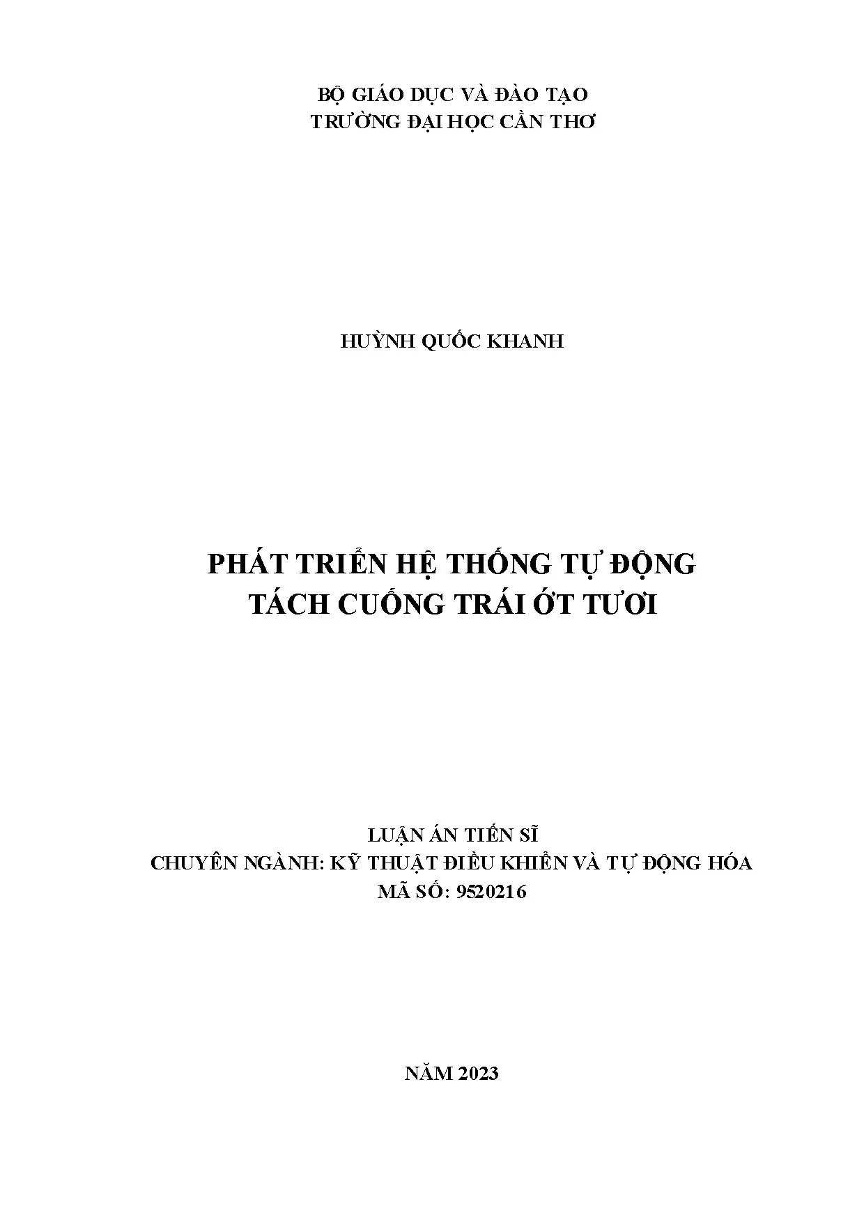 Phát triển hệ thống tự động tách cuống trái ớt tươi