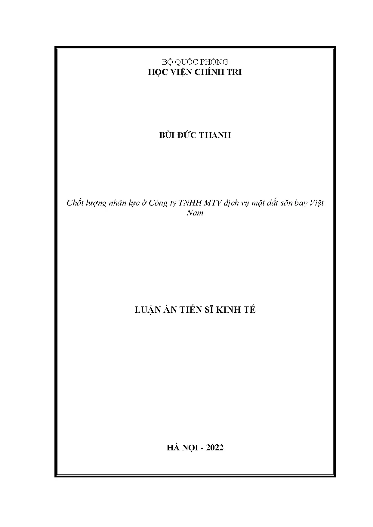 Chất lượng nhân lực tại VIAGS: Luận án tiến sĩ 2022