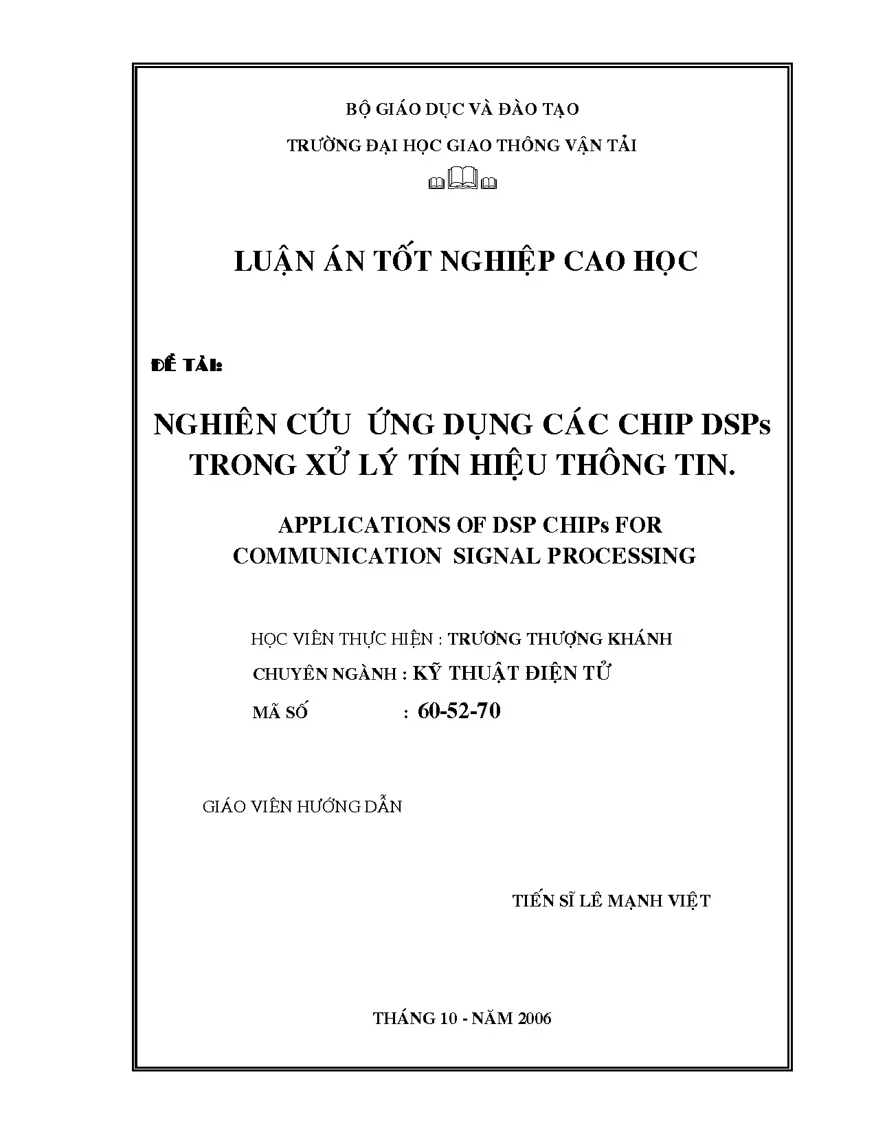 Nghiên cứu ứng dụng các chips dsps trong xử lý tín hiệu thôn