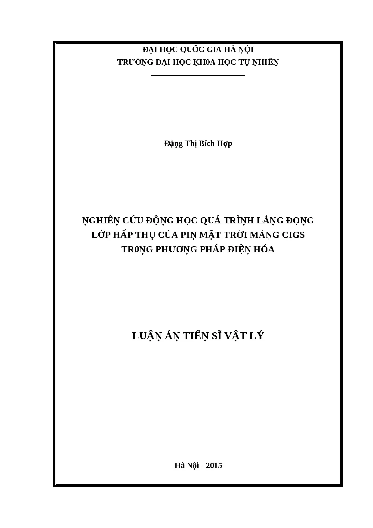Nghiên cứu động học lắng đọng lớp hấp thụ CIGS bằng phương pháp điện hóa