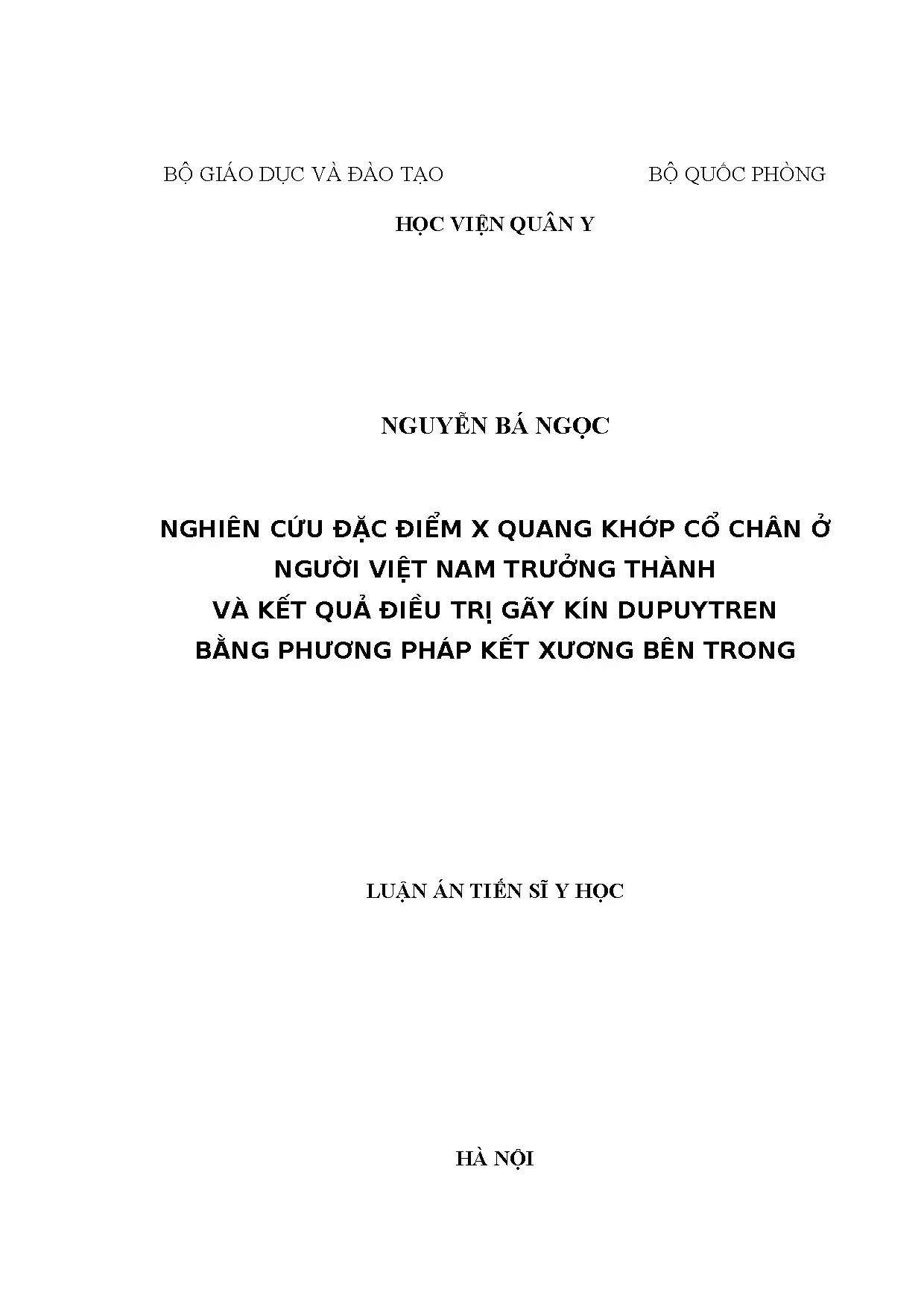 Nghiên cứu đặc điểm x quang khớp cổ chân người Việt Nam trưởng thành