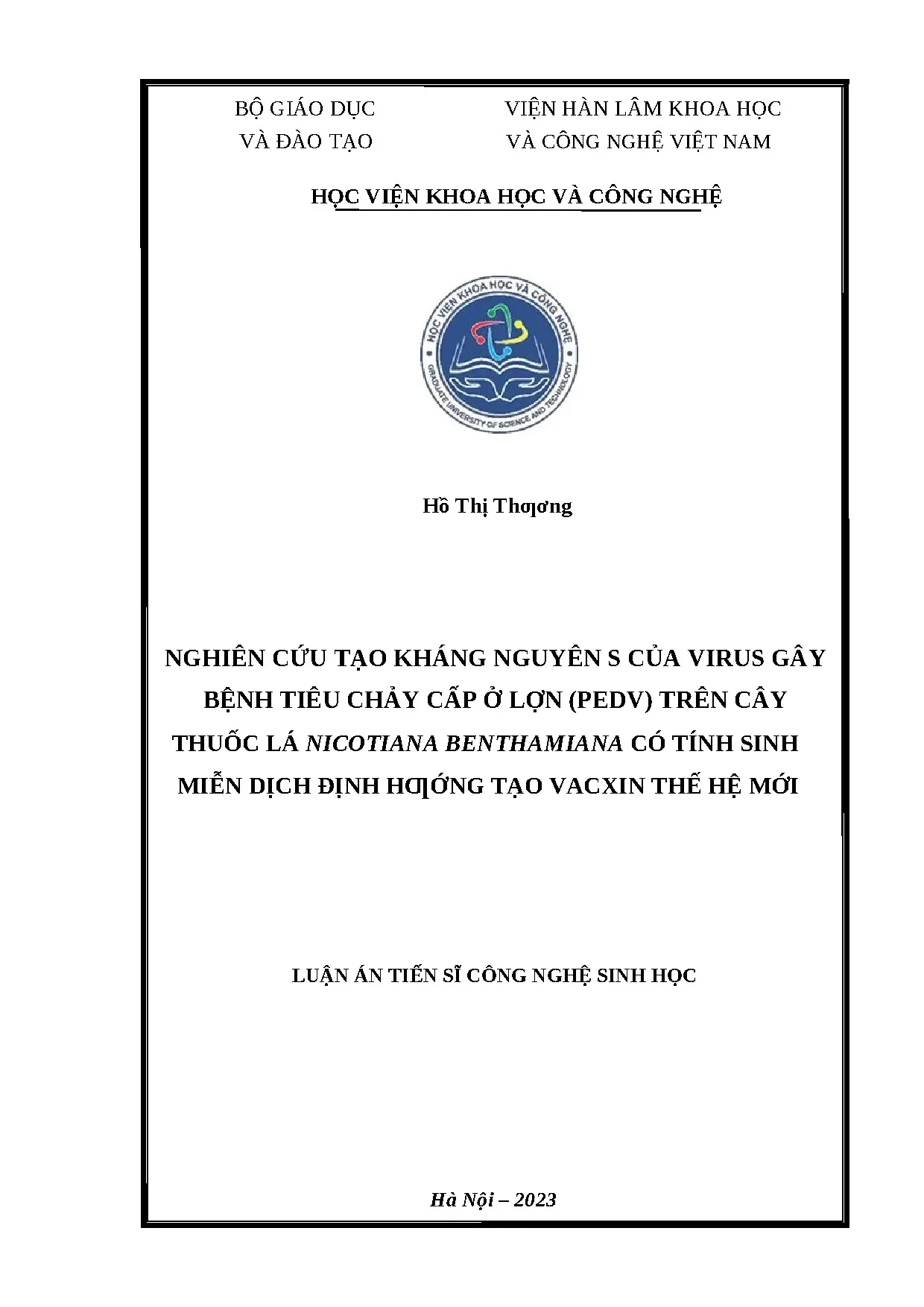 Nghiên cứu tạo kháng nguyên PEDV trên cây thuốc lá