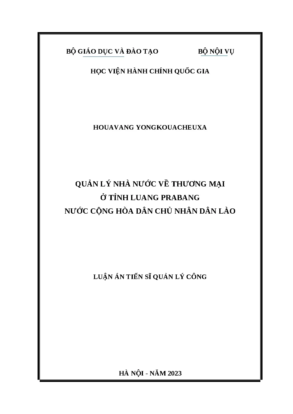 Quản lý nhà nước về thương mại ở tỉnh luang prabang nước chd