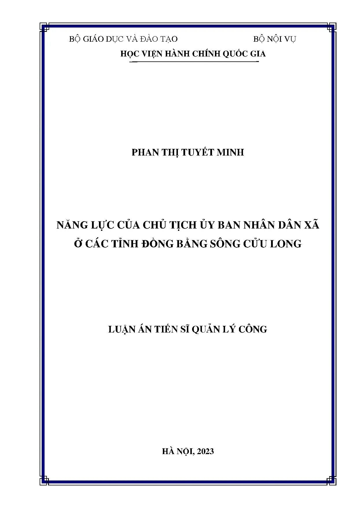 Năng lực của chủ tịch ủy ban nhân xã ở các tỉnh đồng bằng sông cửu long