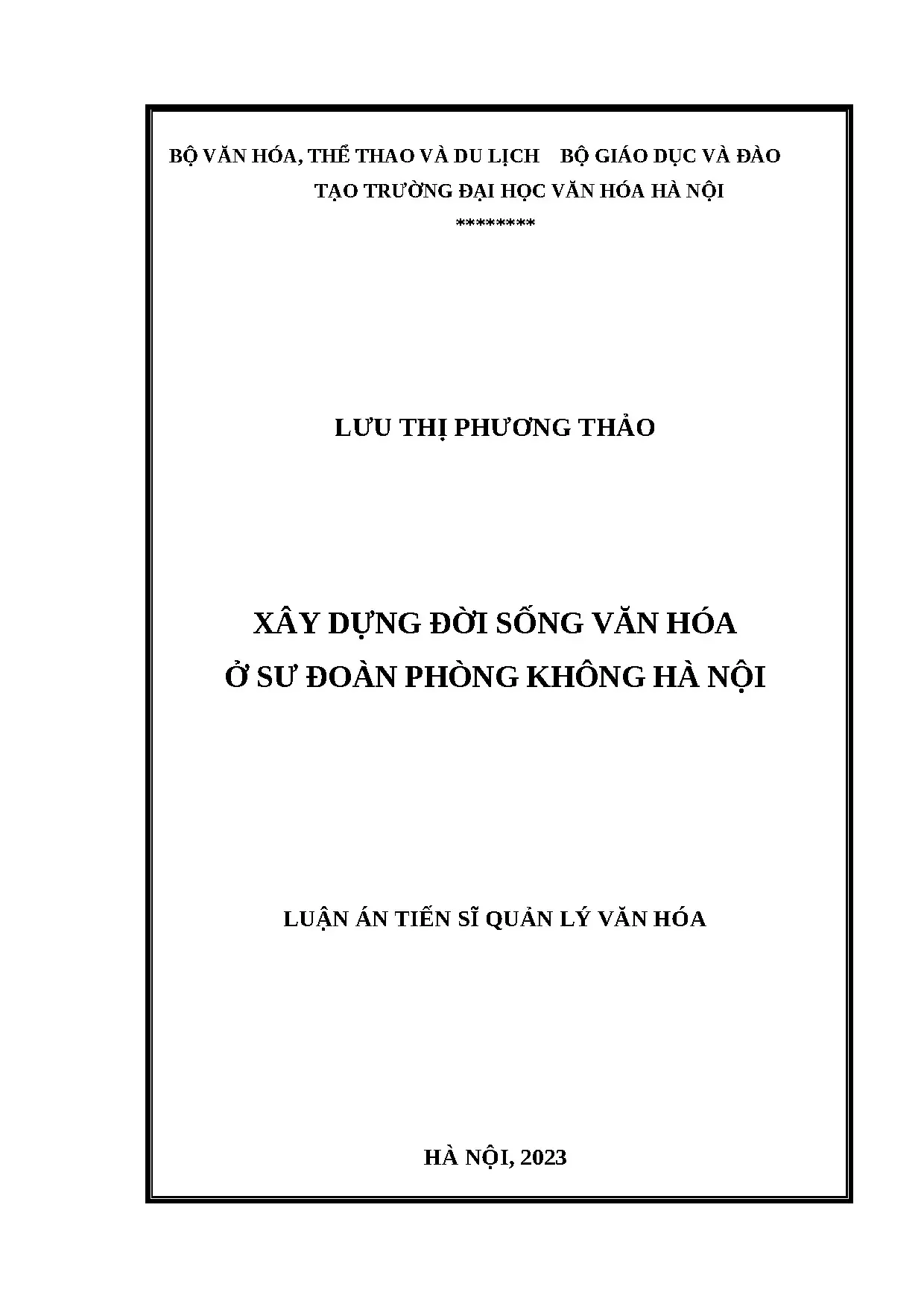 Luận án tiến sĩ xây dựng đời sống văn hóa ở sư đoàn phòng kh