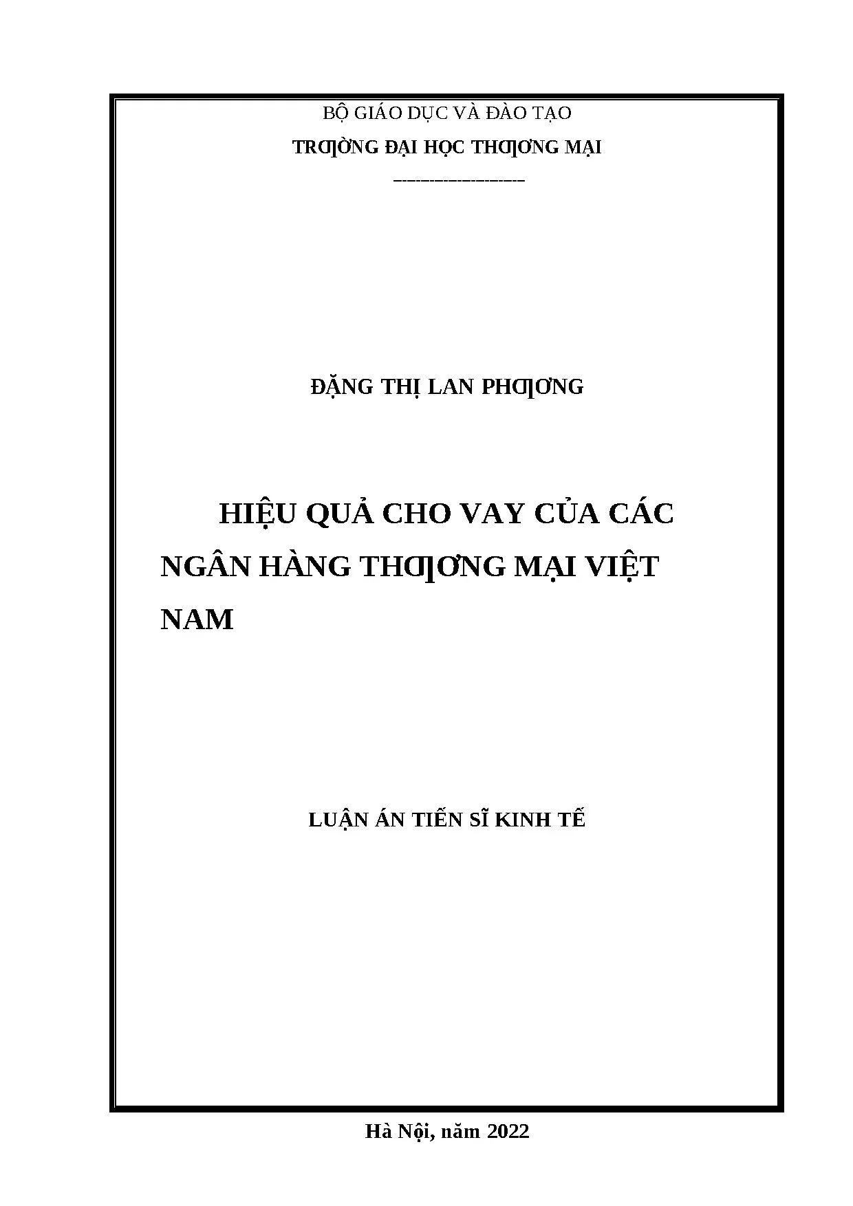 Luận án tiến sĩ hiệu quả cho vay của các ngân hàng thương mạ