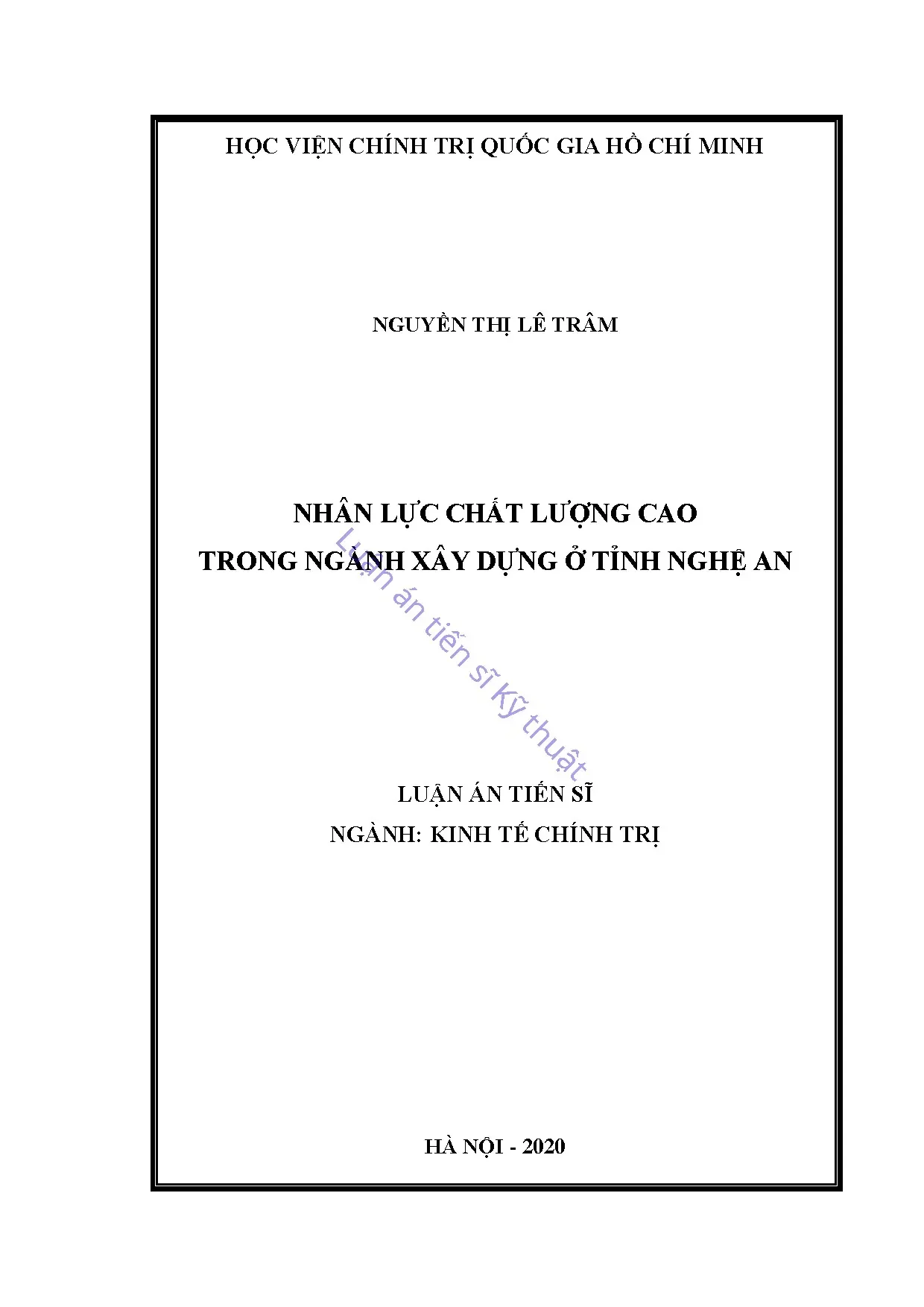 Luận án tiến sĩ kinh tế nhân lực chất lượng cao trong ngành