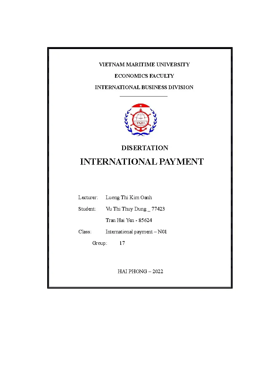 Disertation international payment application for letter of
