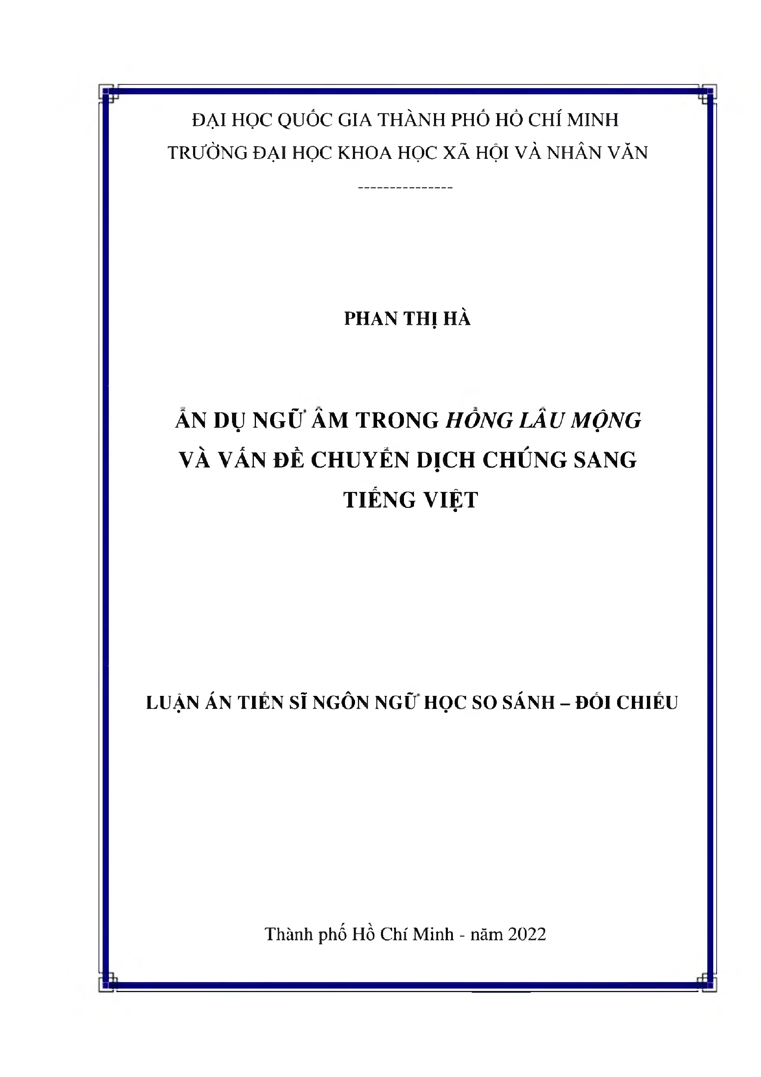 Nghiên cứu ẩn dụ ngữ âm trong Hồng lâu mộng