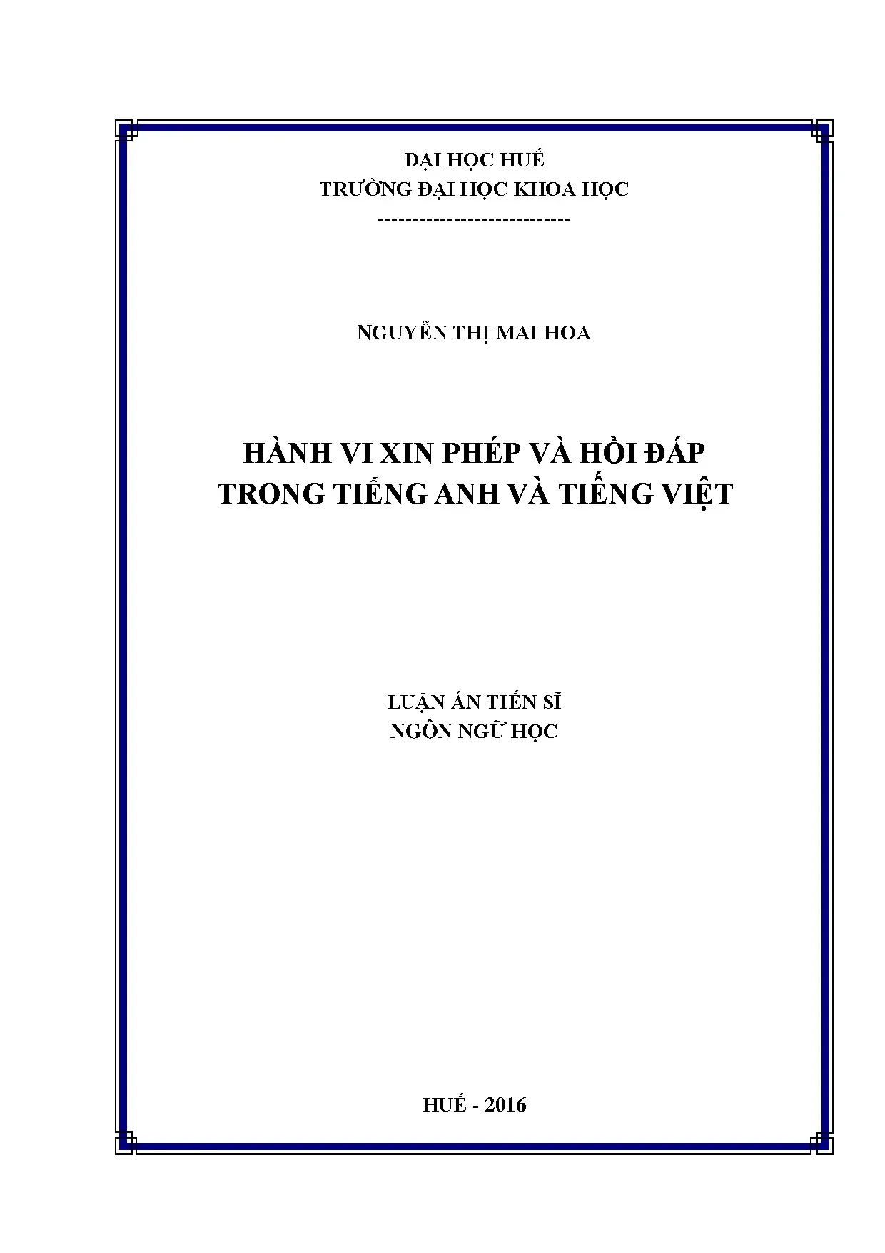 Luận án tiến sĩ: Hành vi xin phép và hồi đáp trong tiếng Anh và tiếng Việt