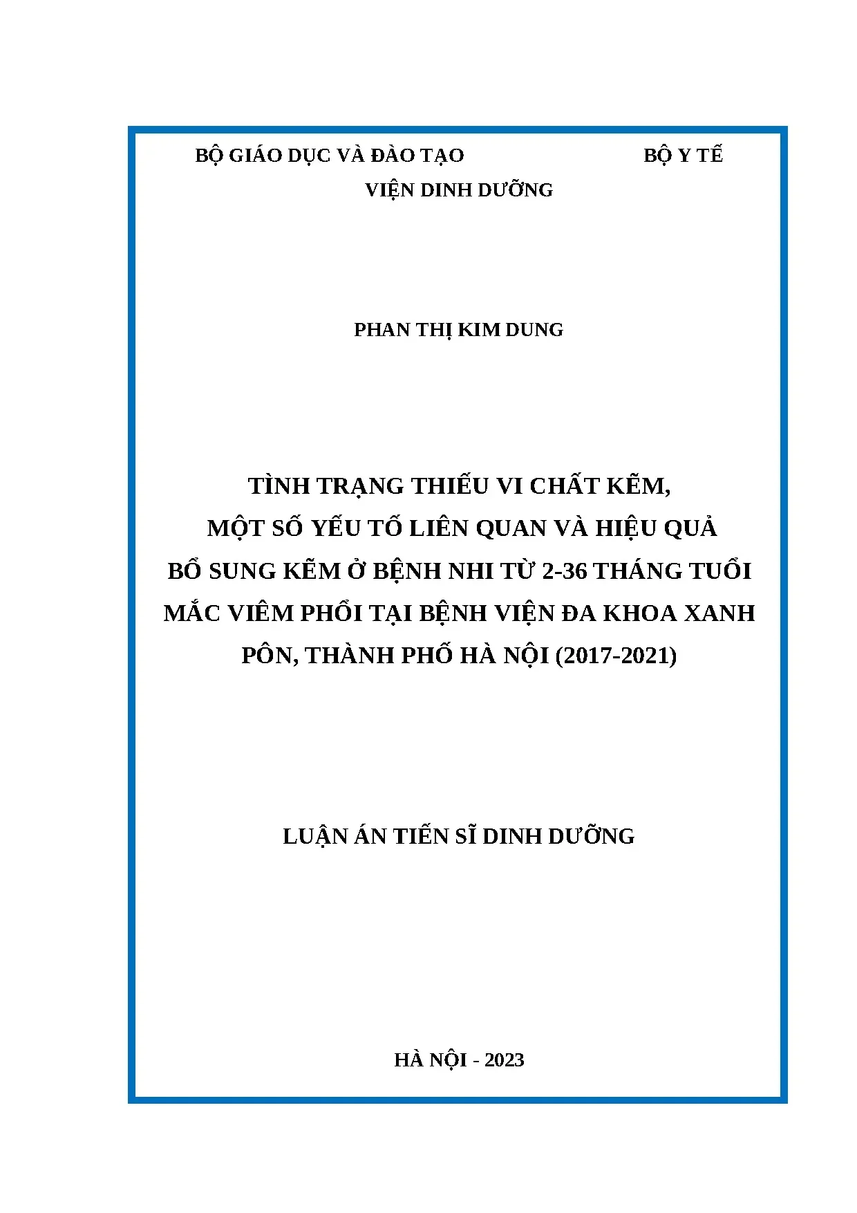 Luận án tiến sĩ tình trạng thiếu vi chất kẽm một số yếu tố l
